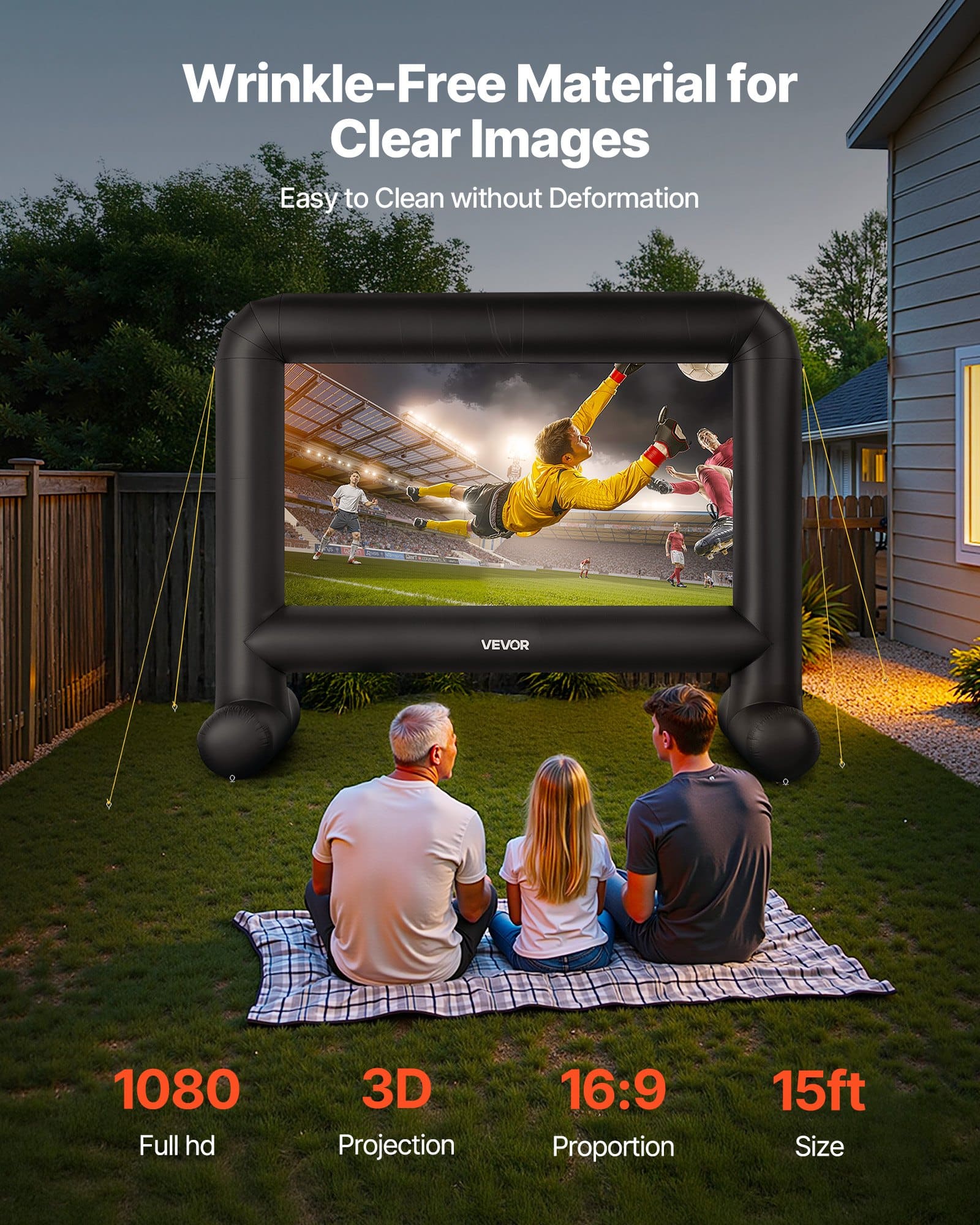 VEVOR 4.6 m Inflatable Outdoor Movie Screen, 600D Oxford Fabric, Quiet Blower, 16:9 Projection with Storage Bag — attēls 2