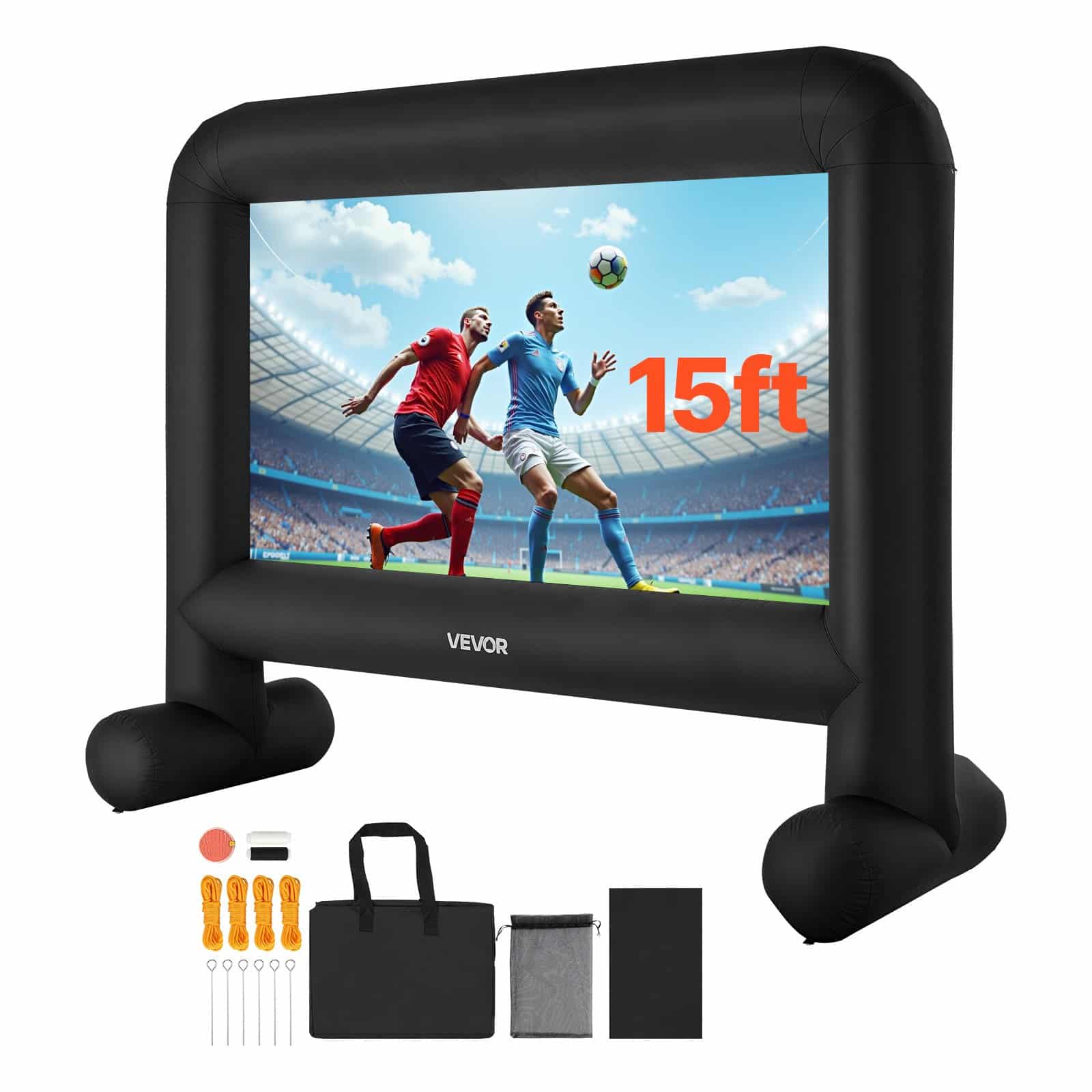 VEVOR 4.6 m Inflatable Outdoor Movie Screen, 600D Oxford Fabric, Quiet Blower, 16:9 Projection with Storage Bag