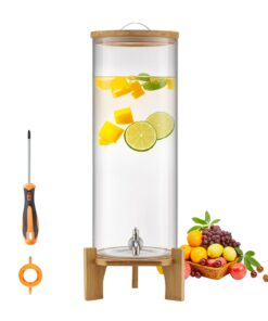 VEVOR 13L Glass Beverage Dispenser with Wood Stand & Steel Spigot – Juice, Tea, Water Server for Parties & Events