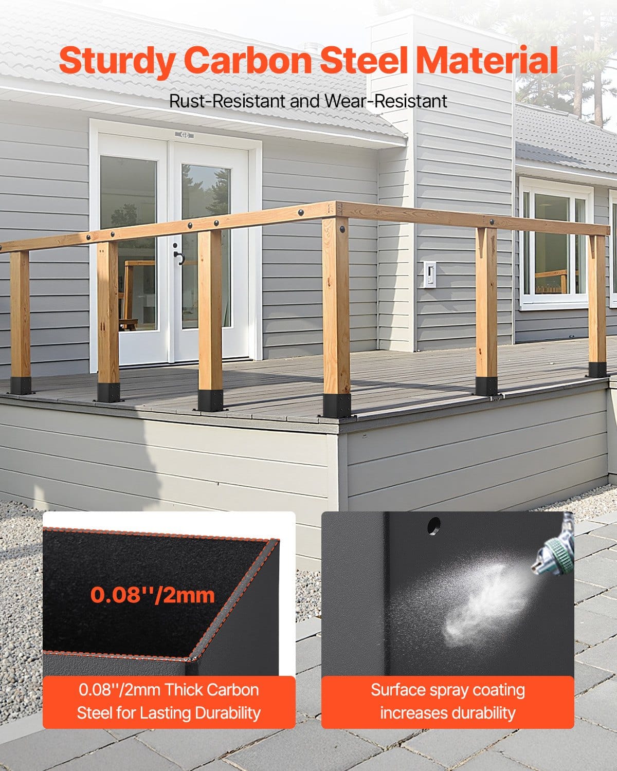 VEVOR 92x92 mm Post Base Brackets 4 Pcs, Heavy Duty Steel Deck Supports for Wood Posts, Black Coated, for Pavilion & Railing — изображение 4