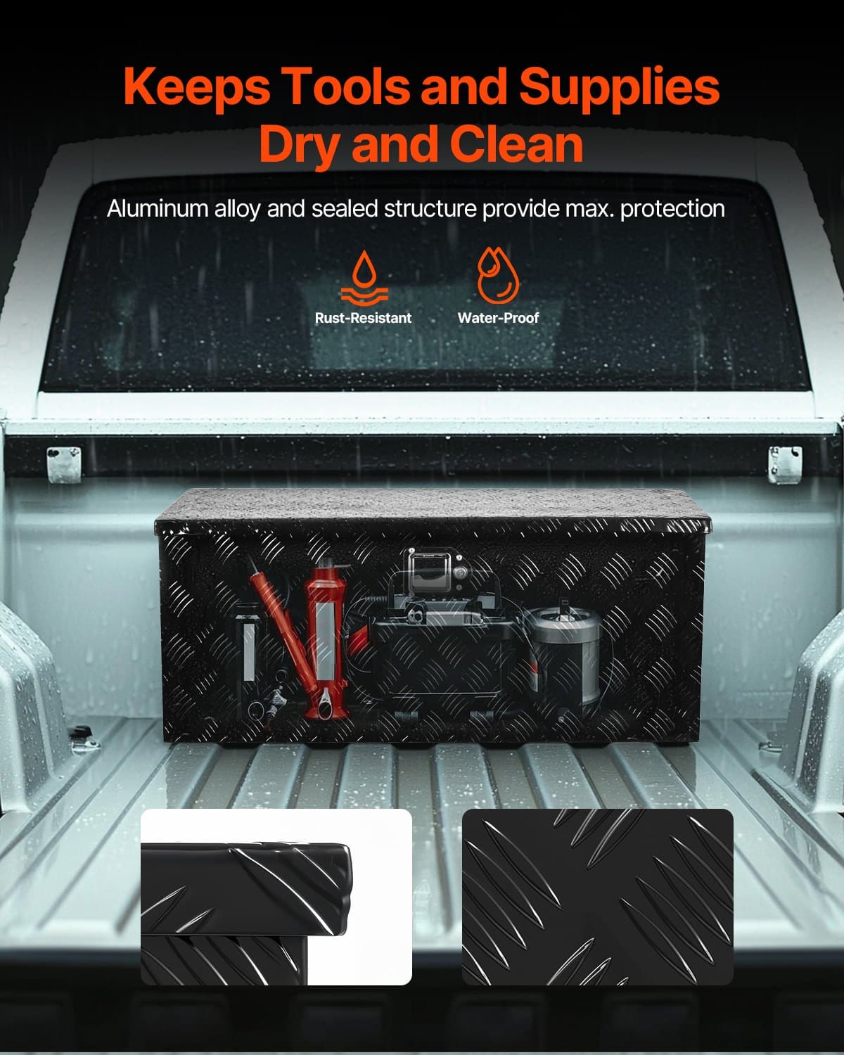VEVOR Heavy-Duty Aluminum Truck Bed Toolbox with Sliding Shelf, Lock & Keys, 899x370x370mm, Black, for Pickup & Trailer - Pilt 4