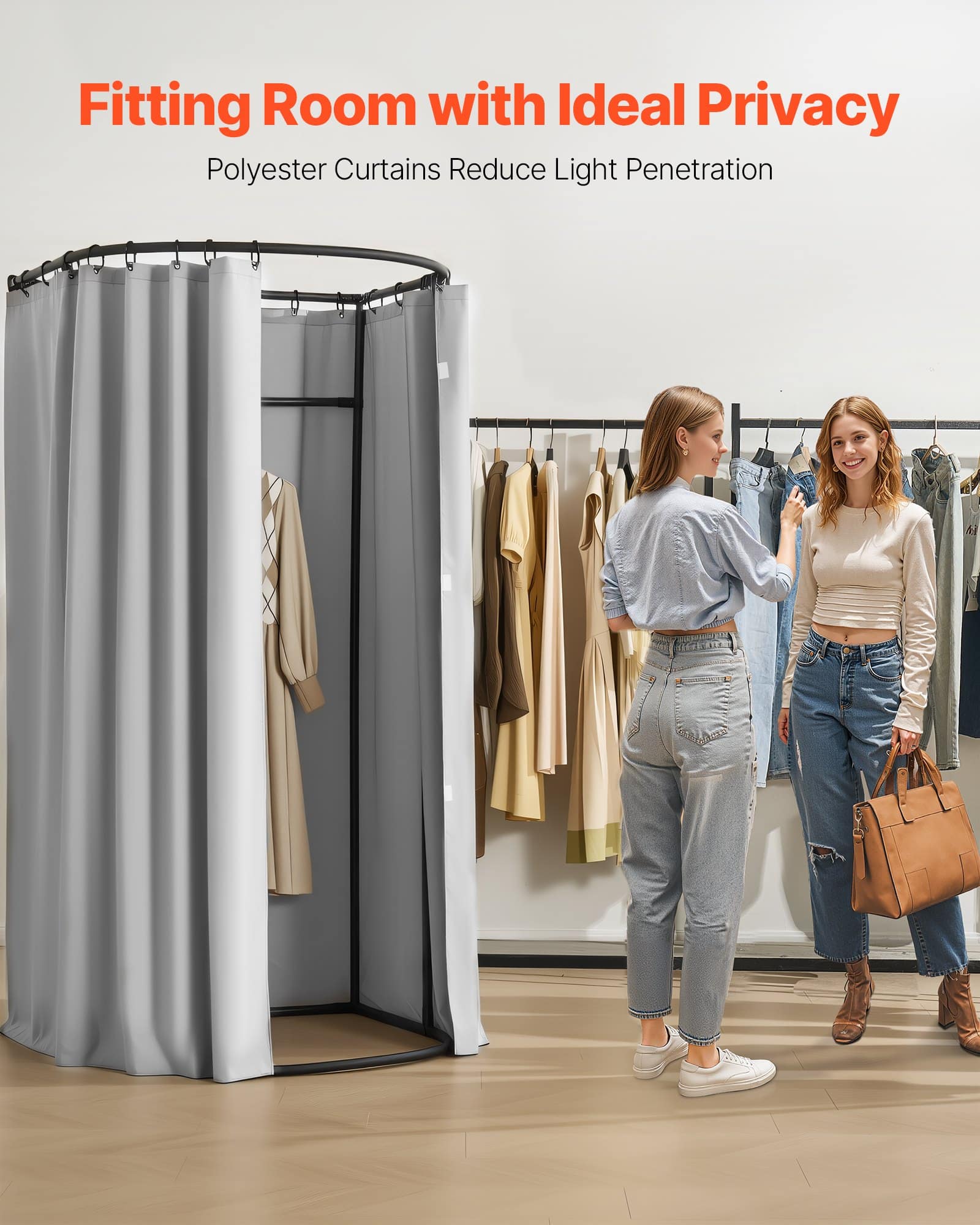 VEVOR Portable Fitting Room 100x95x200 cm with Thick Polyester Shading Curtain & Hook – Privacy Dressing Room for Shops & Events - Image 2