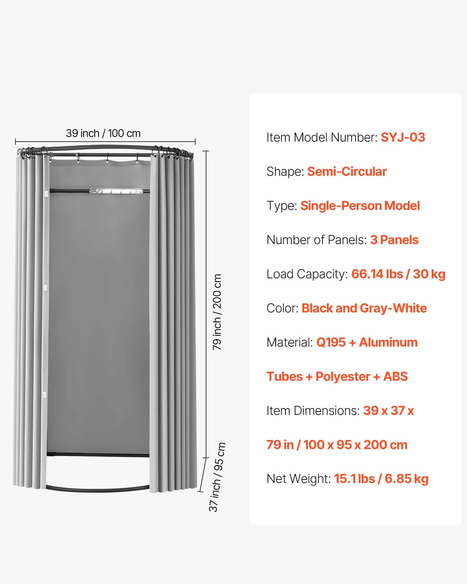 VEVOR Portable Fitting Room 100x95x200 cm with Thick Polyester Shading Curtain & Hook – Privacy Dressing Room for Shops & Events - Image 7