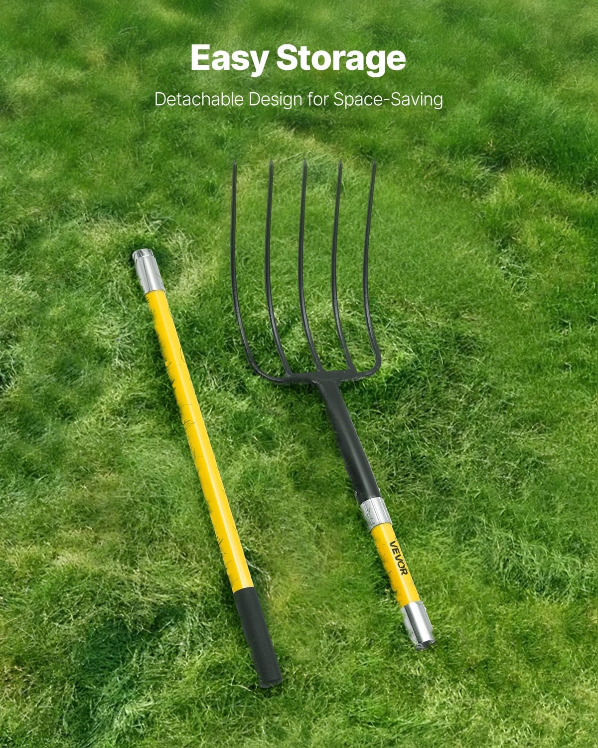 VEVOR 145 cm 5-Tine Garden Pitchfork with Fiberglass Handle, Heavy-Duty Fork for Hay, Compost, Potatoes, Aeration, Y Grip - Pilt 4