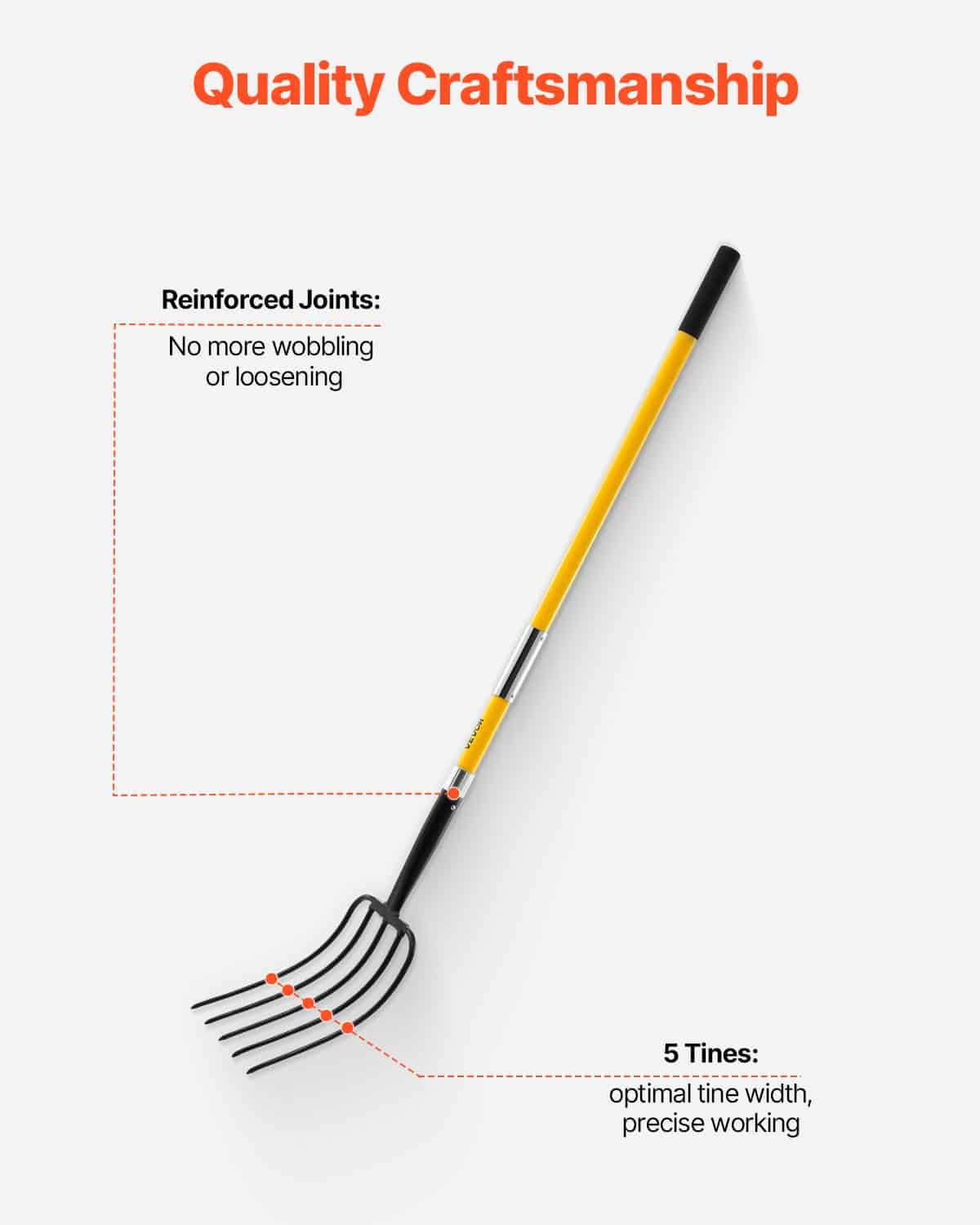 VEVOR 145 cm 5-Tine Garden Pitchfork with Fiberglass Handle, Heavy-Duty Fork for Hay, Compost, Potatoes, Aeration, Y Grip - Pilt 5