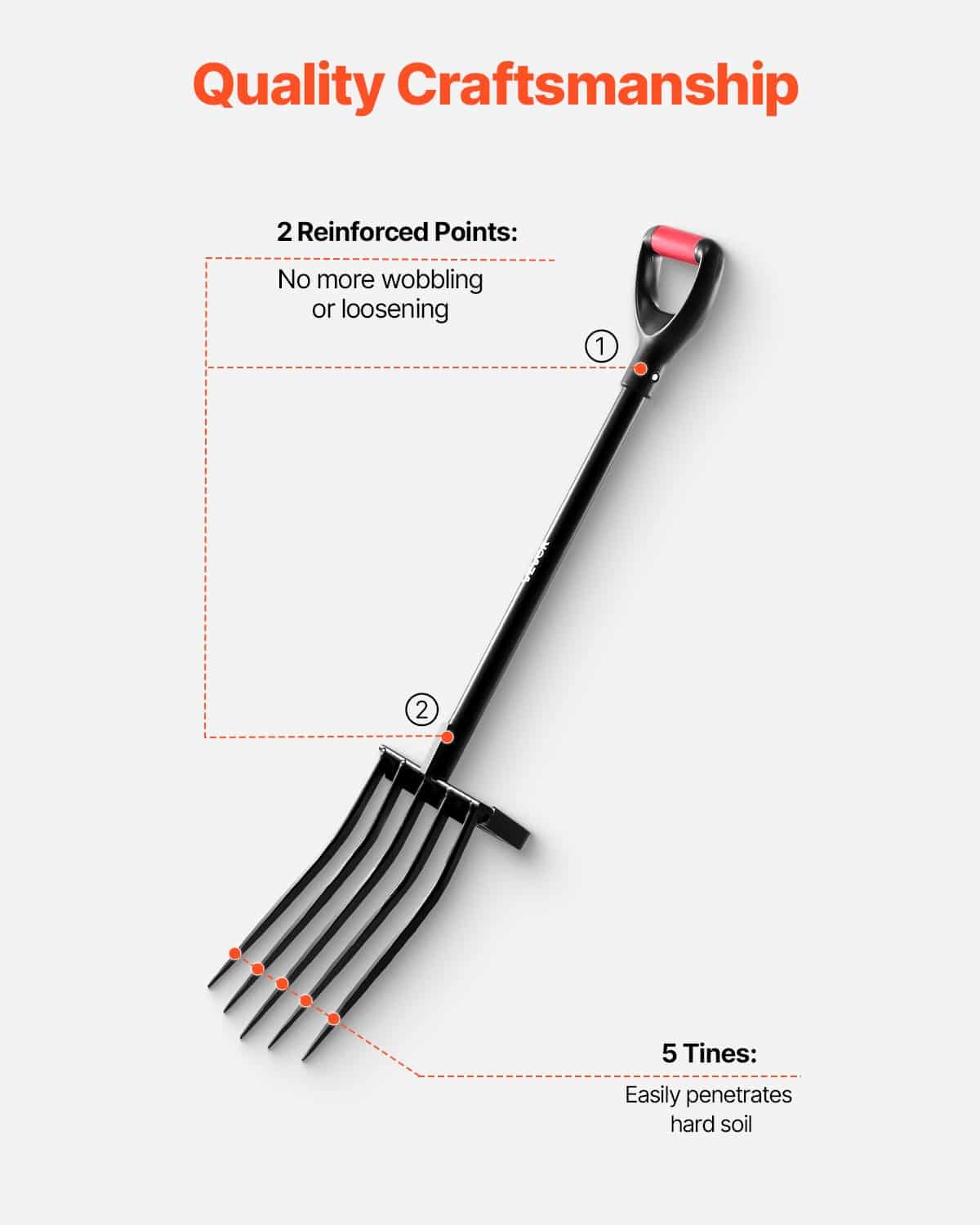 VEVOR 104 cm Garden Fork, 5-Tine Forged Steel Digging Fork with Metal Y Handle for Compost, Potatoes, Aeration, Transplanting - Pilt 5