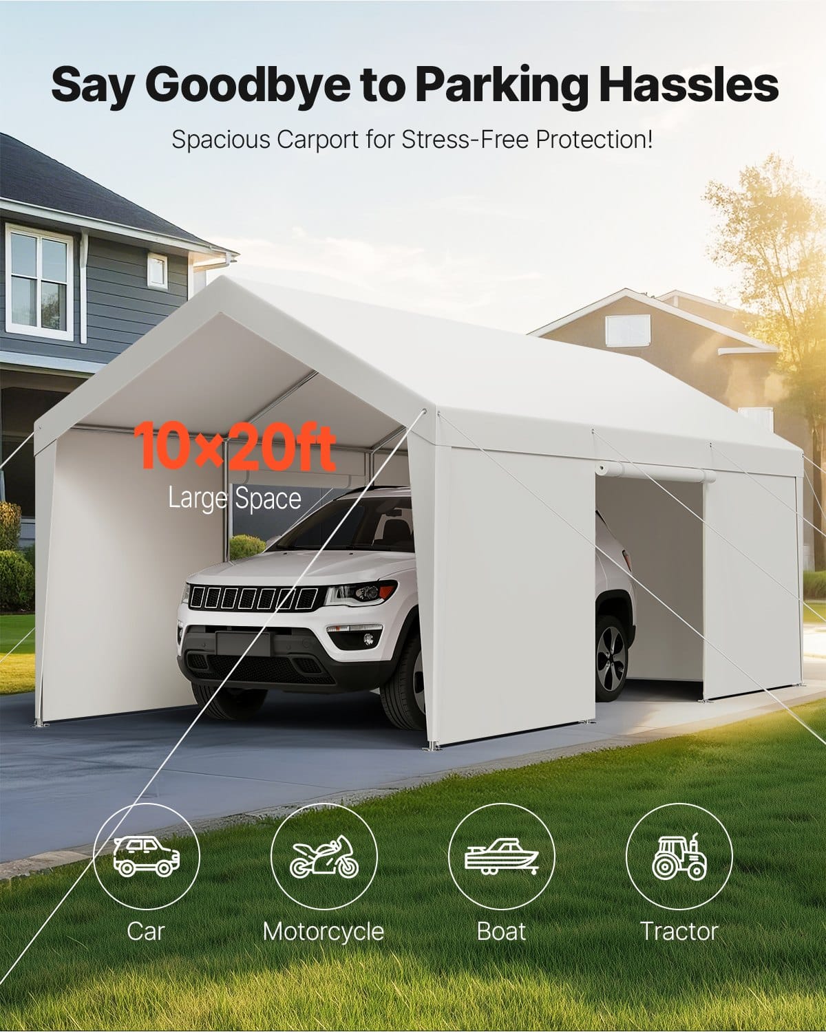 VEVOR 3x6 m Heavy Duty Carport with Removable Sidewalls & Zipper Door, UV & Water Resistant Outdoor Canopy for All Seasons - Pilt 2