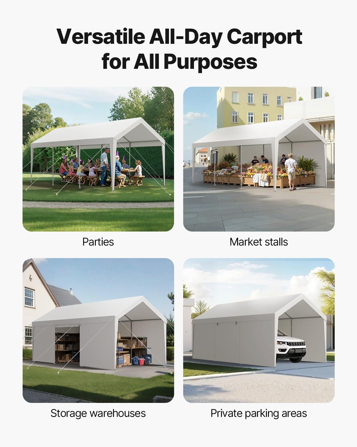 VEVOR 3x6 m Heavy Duty Carport with Removable Sidewalls & Zipper Door, UV & Water Resistant Outdoor Canopy for All Seasons - Pilt 3