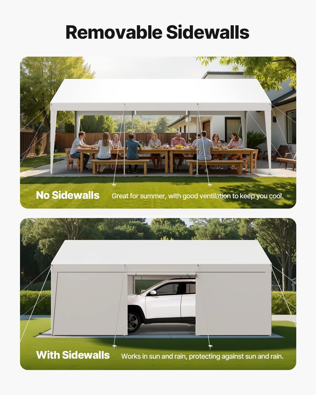 VEVOR 3x6 m Heavy Duty Carport with Removable Sidewalls & Zipper Door, UV & Water Resistant Outdoor Canopy for All Seasons - Pilt 5
