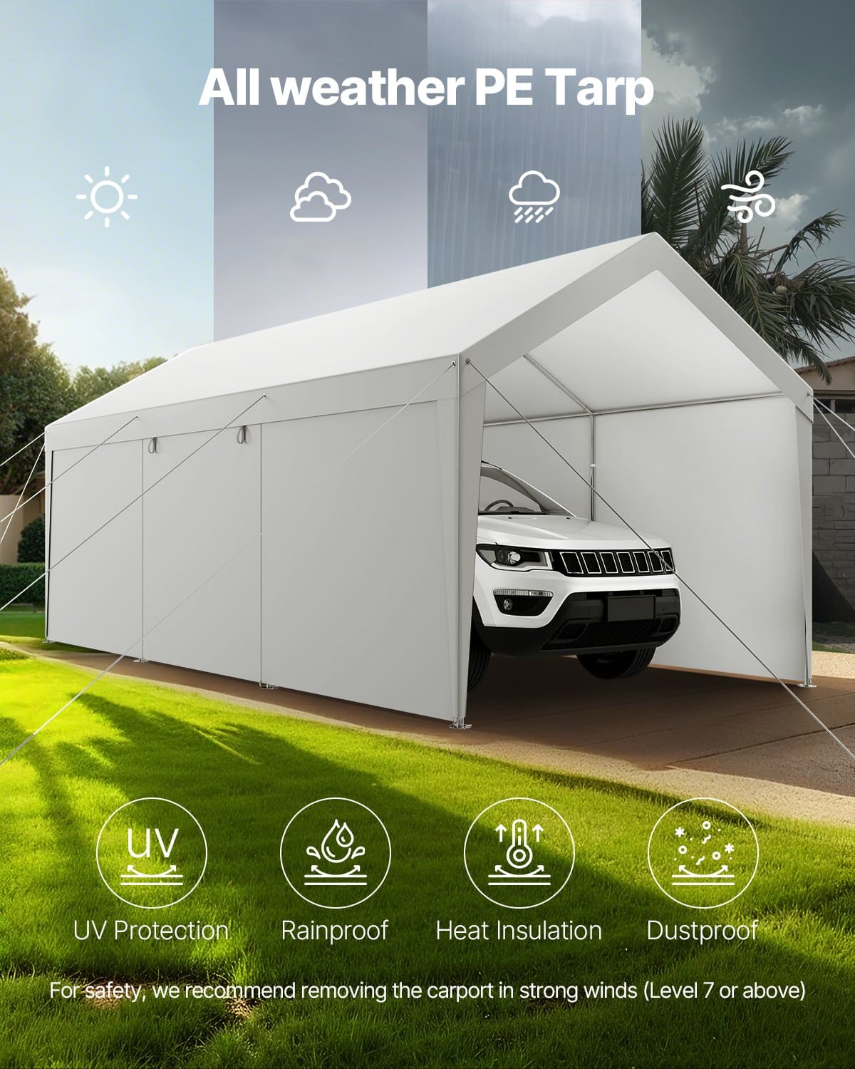 VEVOR 3x6 m Heavy Duty Carport with Removable Sidewalls & Zipper Door, UV & Water Resistant Outdoor Canopy for All Seasons - Pilt 6