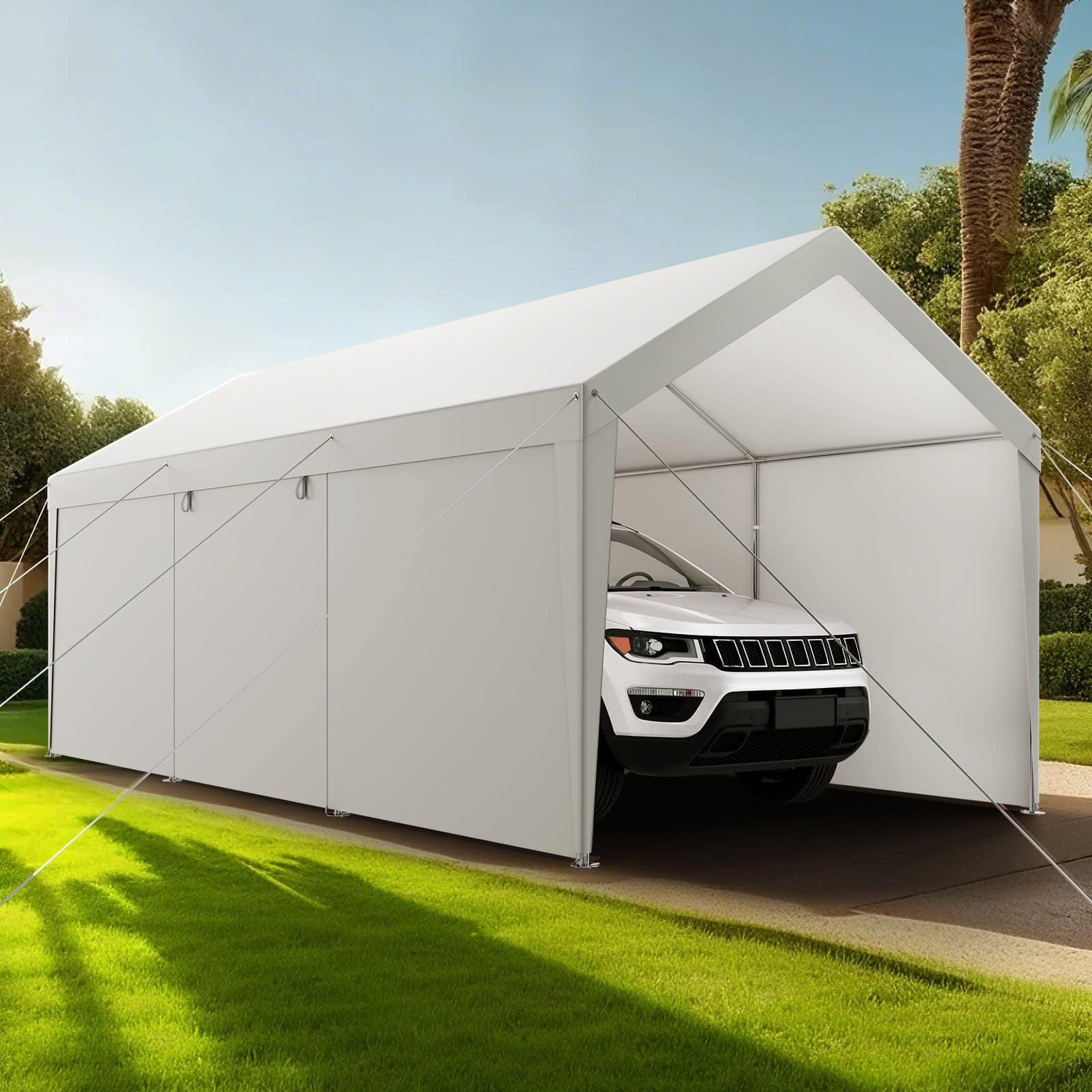 VEVOR 3x6 m Heavy Duty Carport with Removable Sidewalls & Zipper Door, UV & Water Resistant Outdoor Canopy for All Seasons - Pilt 8
