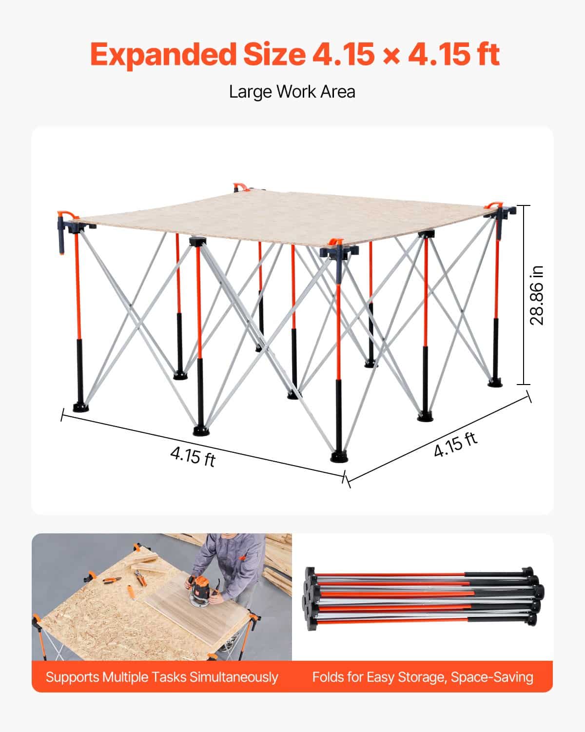 VEVOR Portable Folding Workstand 1264x1264mm, 1589kg Capacity, No Assembly, With Storage Bag, For Garage, Workshop, Outdoor — изображение 4