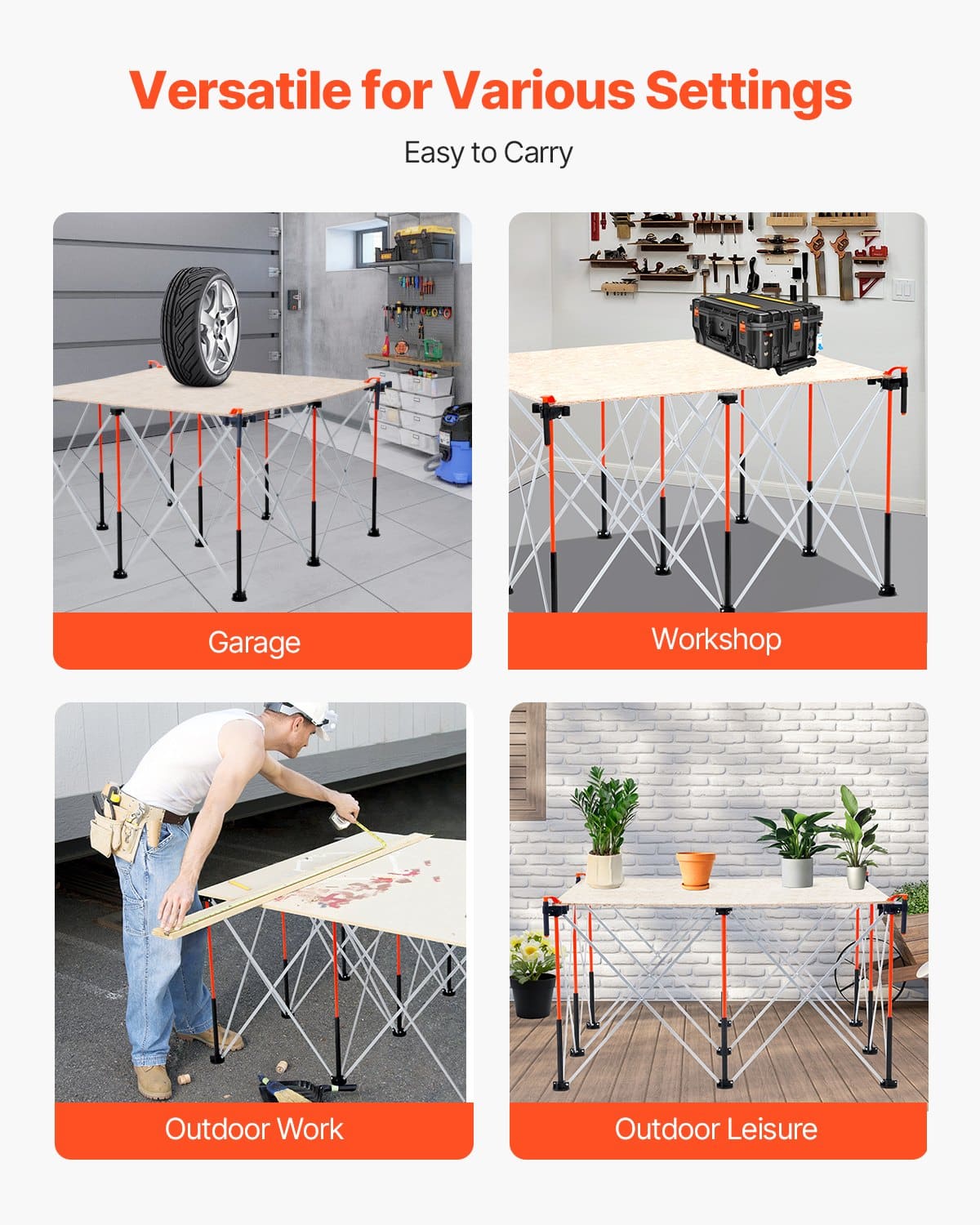 VEVOR Portable Folding Workstand 1264x1264mm, 1589kg Capacity, No Assembly, With Storage Bag, For Garage, Workshop, Outdoor — изображение 5