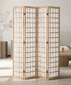 VEVOR 4-Panel Japanese Folding Room Divider, 163 cm Wooden Privacy Screen with Fabric Panels for Home, Office & Bedroom - Natural