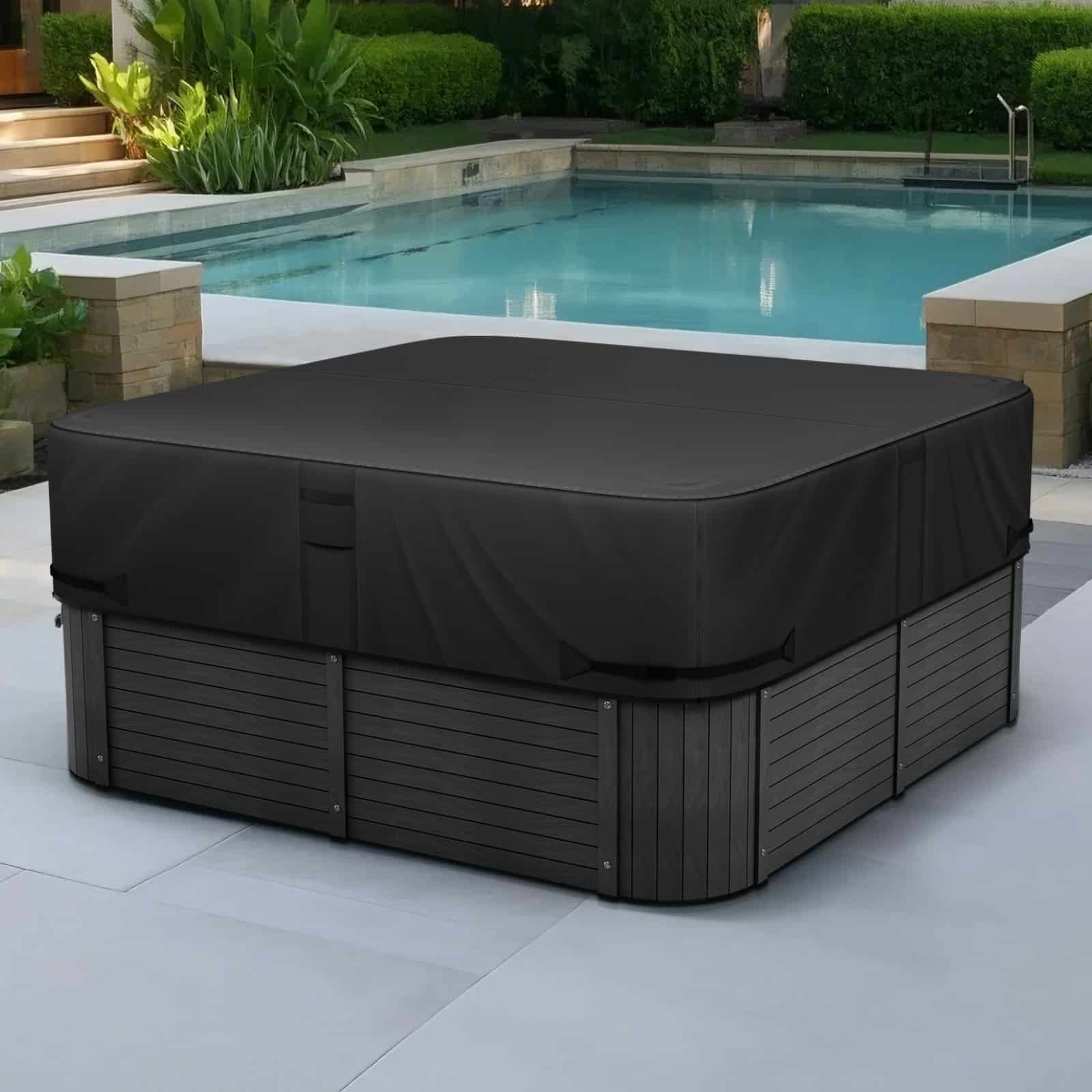 VEVOR 193x193x51cm Weatherproof Square Hot Tub Cover, Heavy-Duty 600D Oxford, Waterproof Spa Lid Protector, Black — изображение 8