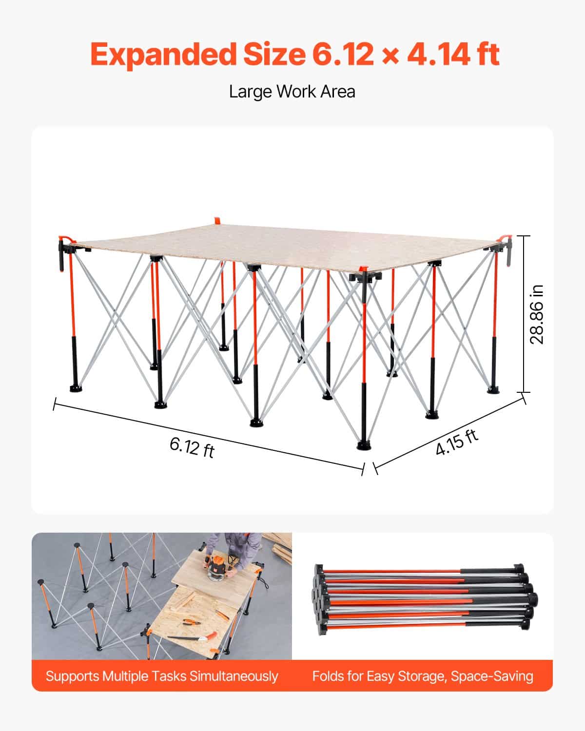VEVOR Portable Folding Workstand 1865x1261 mm, 2041 kg Capacity, No Assembly, Foldable with Bag, for Workshop & Outdoor Use - Pilt 4