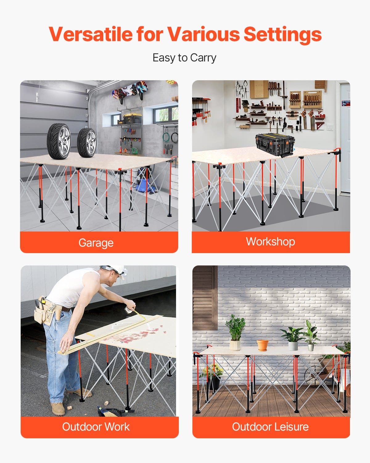 VEVOR Portable Folding Workstand 1865x1261 mm, 2041 kg Capacity, No Assembly, Foldable with Bag, for Workshop & Outdoor Use - Pilt 5