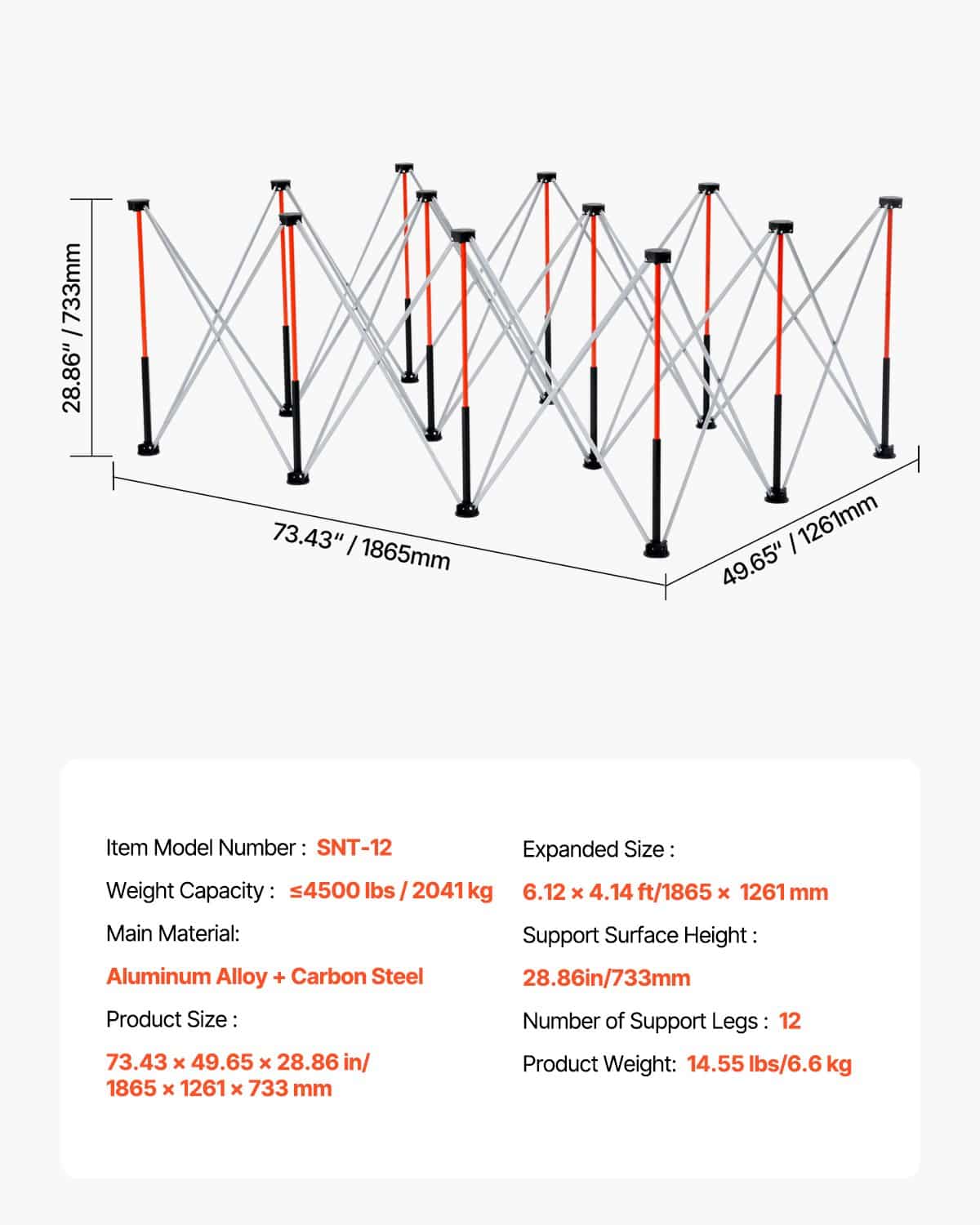 VEVOR Portable Folding Workstand 1865x1261 mm, 2041 kg Capacity, No Assembly, Foldable with Bag, for Workshop & Outdoor Use - Pilt 7