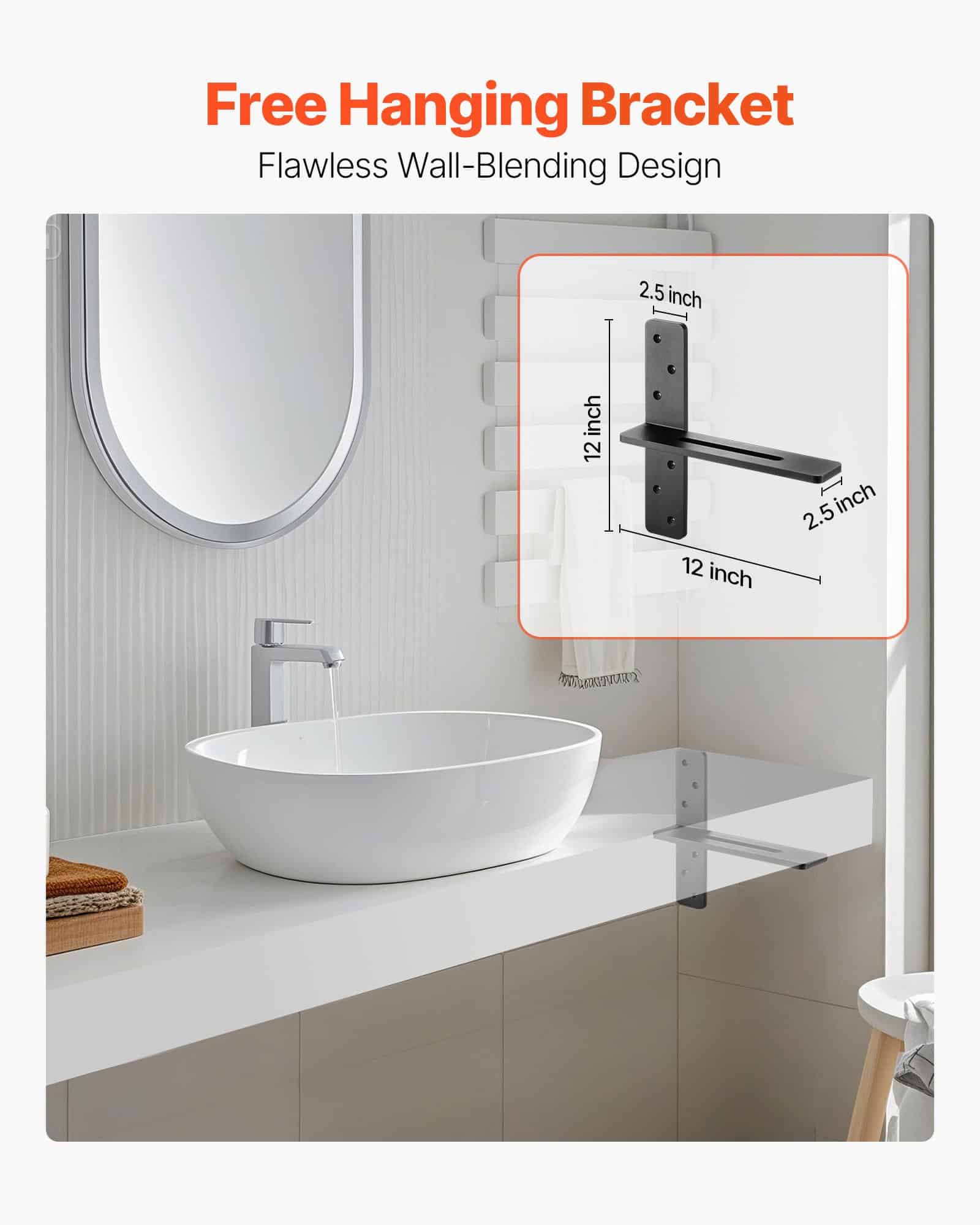 VEVOR 2 T-Shaped Floating Shelf Brackets, 90 kg Load, 304.8x73.5x304.8 mm, Heavy-Duty Steel, Hidden Mount with Screws — изображение 2