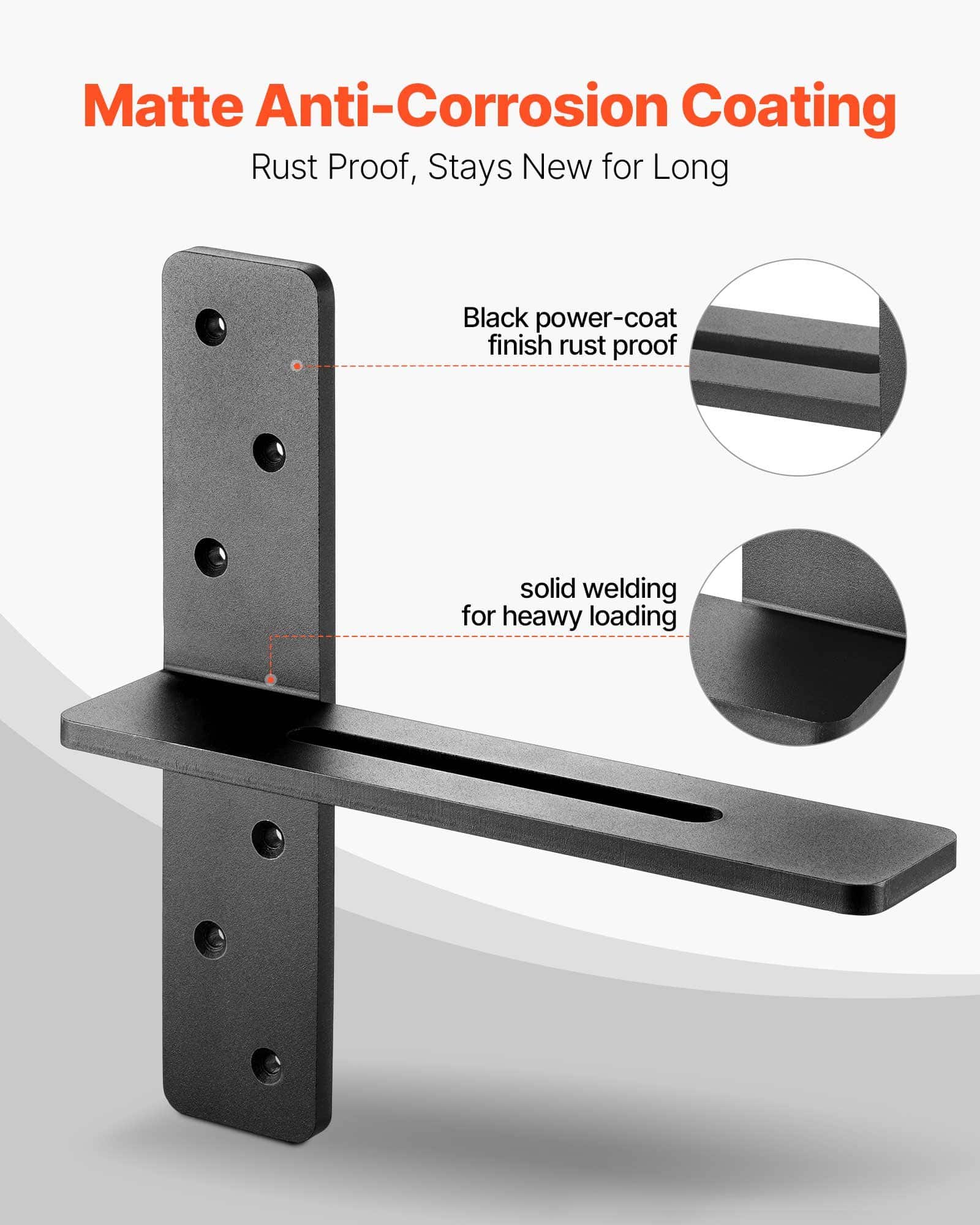 VEVOR 2 T-Shaped Floating Shelf Brackets, 90 kg Load, 304.8x73.5x304.8 mm, Heavy-Duty Steel, Hidden Mount with Screws — изображение 4