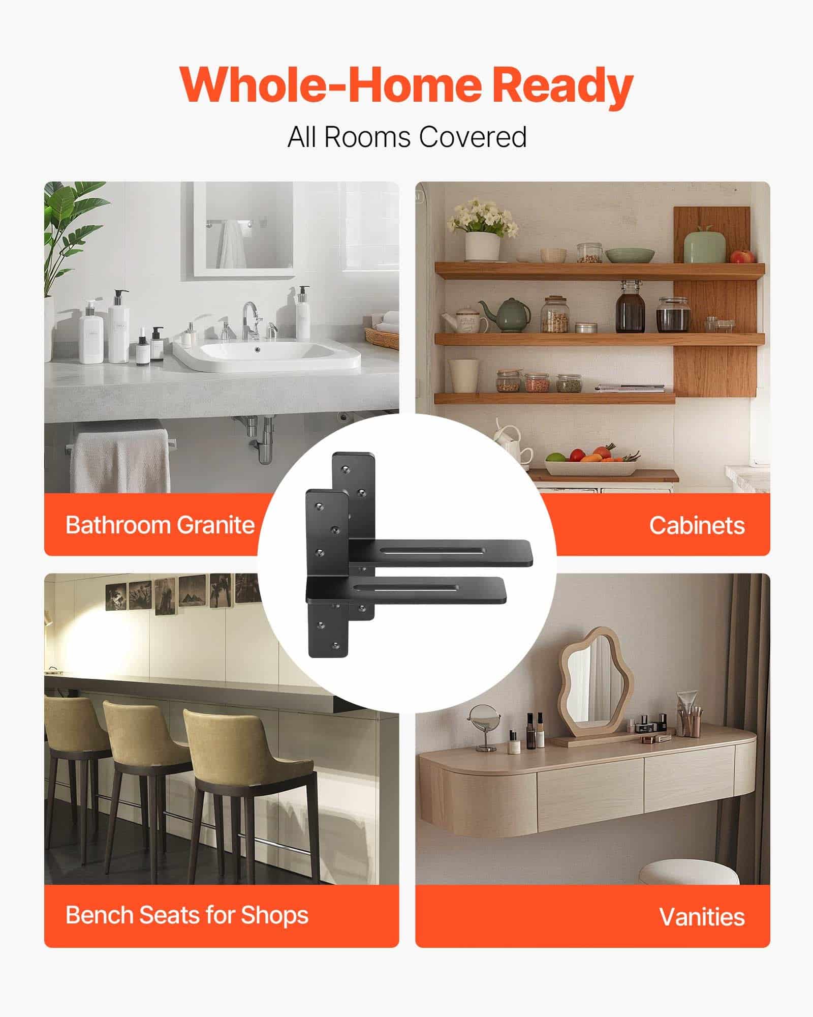 VEVOR 2 T-Shaped Floating Shelf Brackets, 90 kg Load, 304.8x73.5x304.8 mm, Heavy-Duty Steel, Hidden Mount with Screws — изображение 5