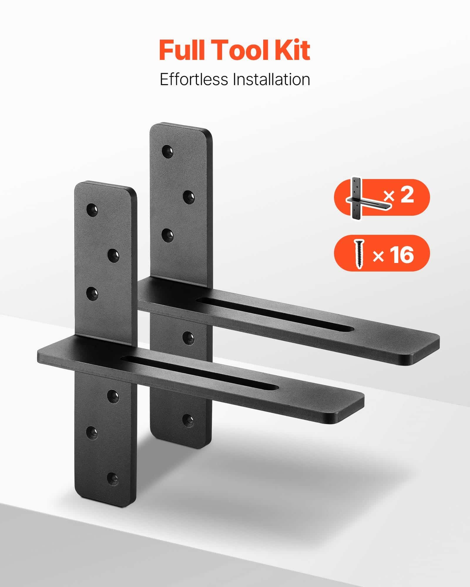 VEVOR 2 T-Shaped Floating Shelf Brackets, 90 kg Load, 304.8x73.5x304.8 mm, Heavy-Duty Steel, Hidden Mount with Screws — изображение 6