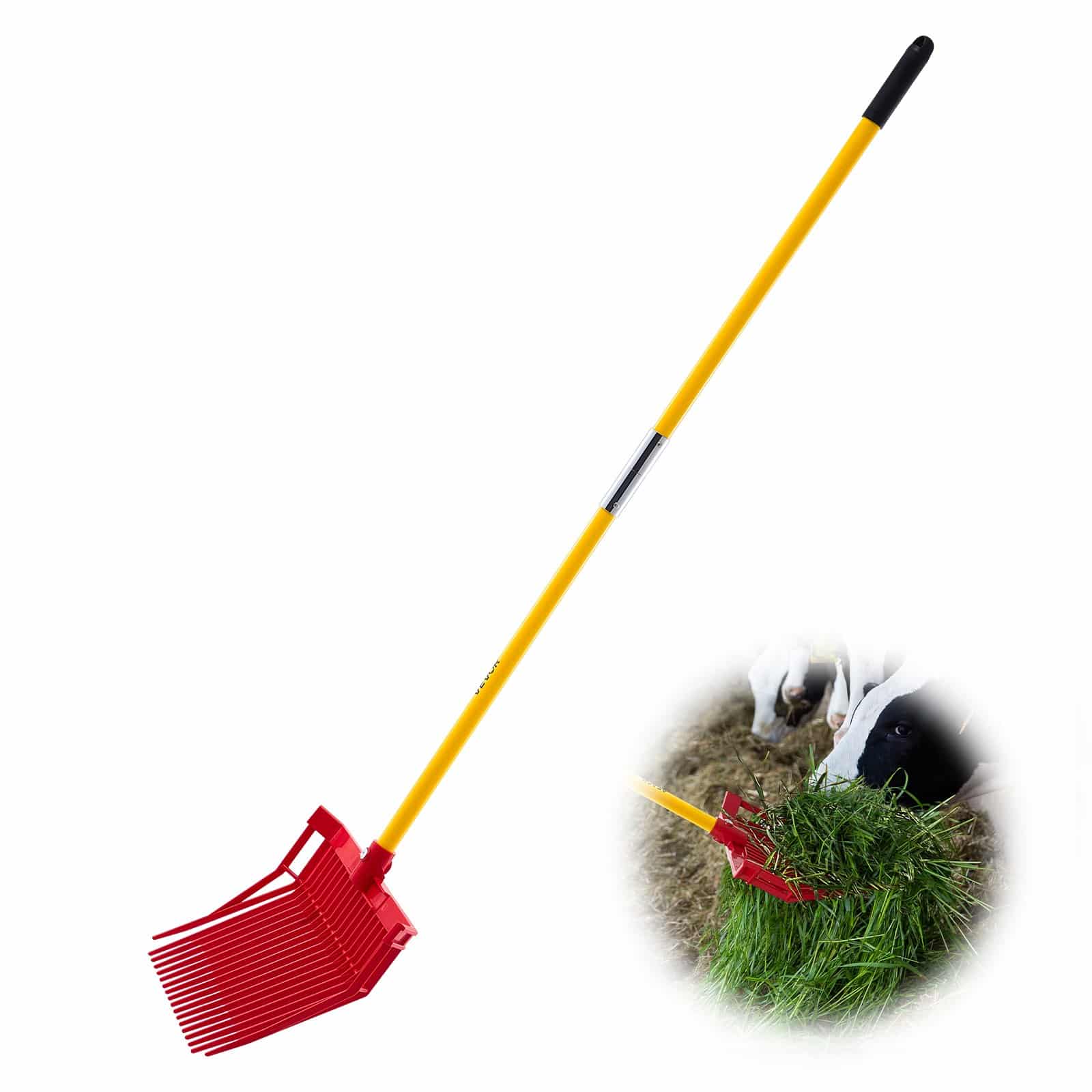 VEVOR Manure Fork with 18 Angled Tines, 155 cm Fiberglass Handle, Durable Plastic Pitchfork for Garden, Stable & Farm Use