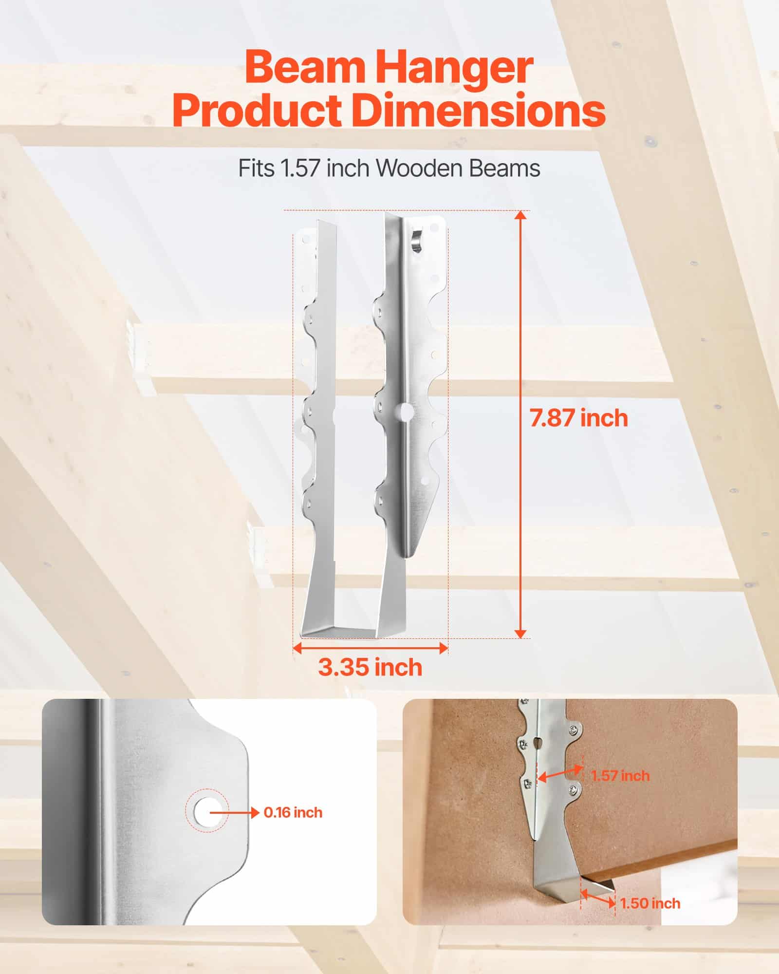 VEVOR 50 Steel Joist Hangers 40x38x199 mm with Rustproof Coating – Rafter Tie Brackets for Deck, Floor, Ceiling Support - Pilt 2