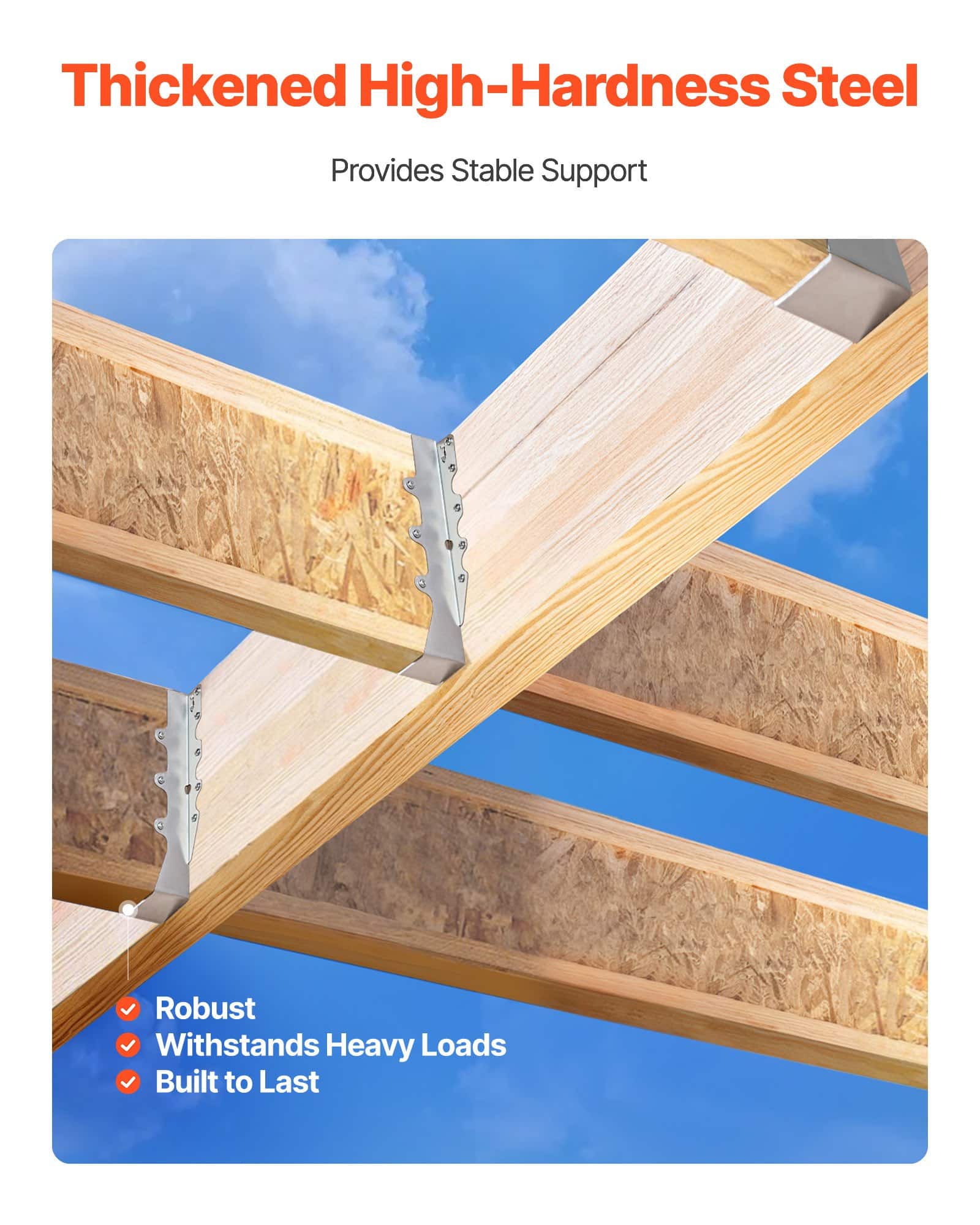 VEVOR 50 Steel Joist Hangers 40x38x199 mm with Rustproof Coating – Rafter Tie Brackets for Deck, Floor, Ceiling Support - Pilt 3