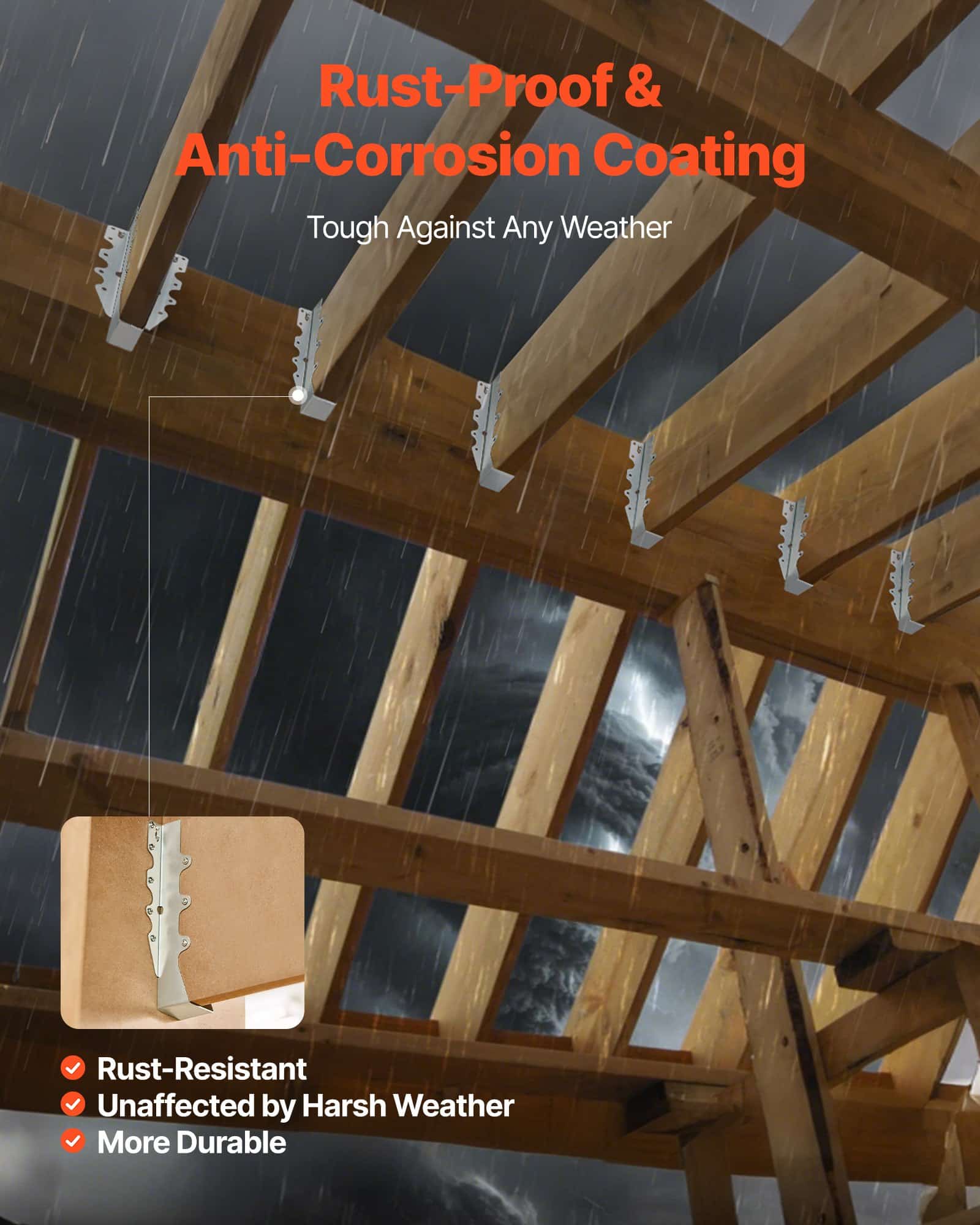 VEVOR 50 Steel Joist Hangers 40x38x199 mm with Rustproof Coating – Rafter Tie Brackets for Deck, Floor, Ceiling Support - Pilt 4