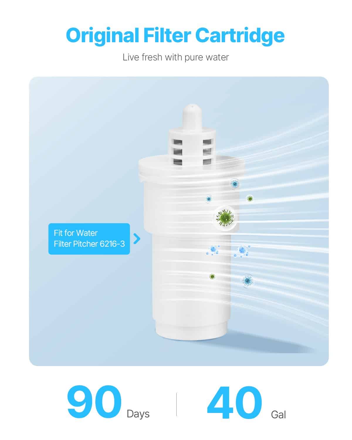 VEVOR 3-Pack 5-Stage Water Filter Replacements for Pitchers, BPA-Free, 3-Month Use or 151L, Reduces Limescale & Chlorine - Pilt 2