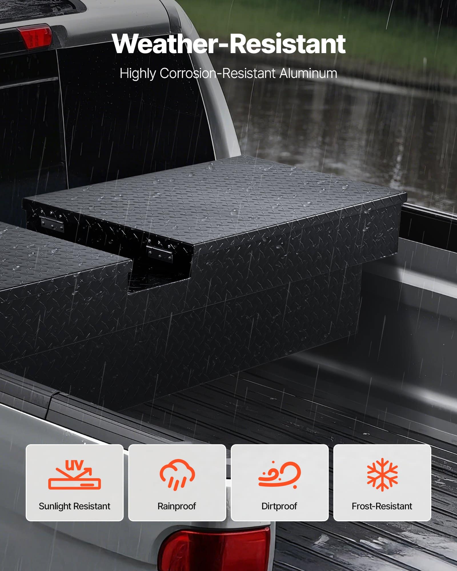 VEVOR 178x51x33 cm Heavy-Duty Aluminum Truck Tool Box, Waterproof Lockable Storage with Handles for Pickup, RV, Trailer - Black - Image 4