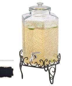 VEVOR 10L Glass Beverage Dispenser with Stand & Stainless Steel Spigot – Juice, Iced Tea, Water Dispenser for Parties