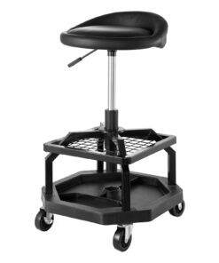 VEVOR Adjustable Rolling Workshop Stool with 136 kg Capacity, 360° Swivel, Storage Trays & Locking Casters for Garage & Auto Repair