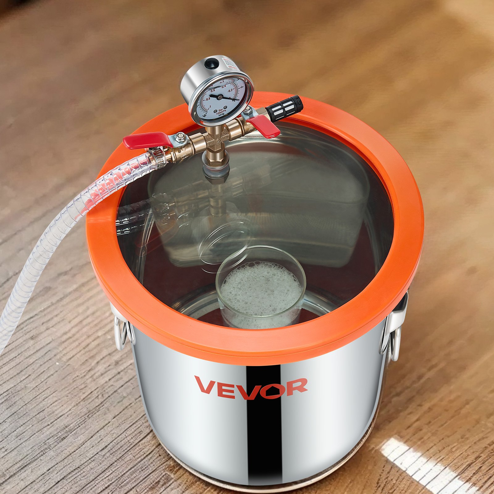 VEVOR 11.36L Vacuum Chamber Kit with 110 L/min Pump, Stainless Steel, Glass Lid, Hose, Oil – for Resin, Wood, Silicone Degassing - Зображення 8