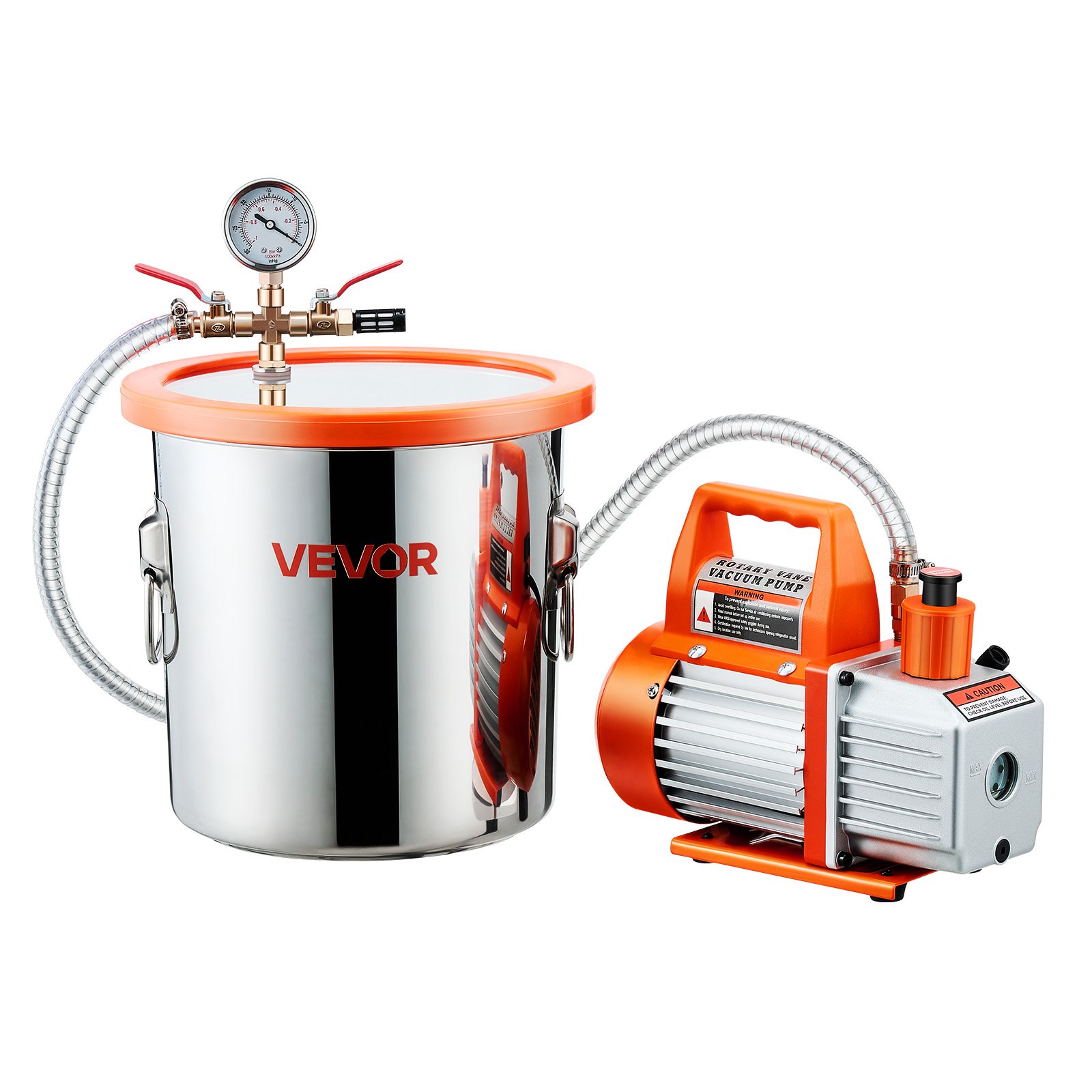 VEVOR 11.36L Vacuum Chamber Kit with 110 L/min Pump, Stainless Steel, Glass Lid, Hose, Oil – for Resin, Wood, Silicone Degassing - Зображення 9