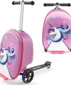 VEVOR Kids Ride-On Scooter Luggage 20L, Foldable Carry-On Suitcase with Flash Wheels & Adjustable Handle, Age 5+, Purple