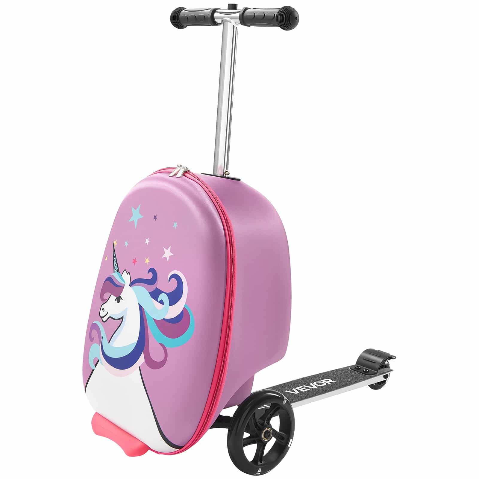 VEVOR Kids Ride-On Scooter Luggage 20L, Foldable Carry-On Suitcase with Flash Wheels & Adjustable Handle, Age 5+, Purple - Image 10