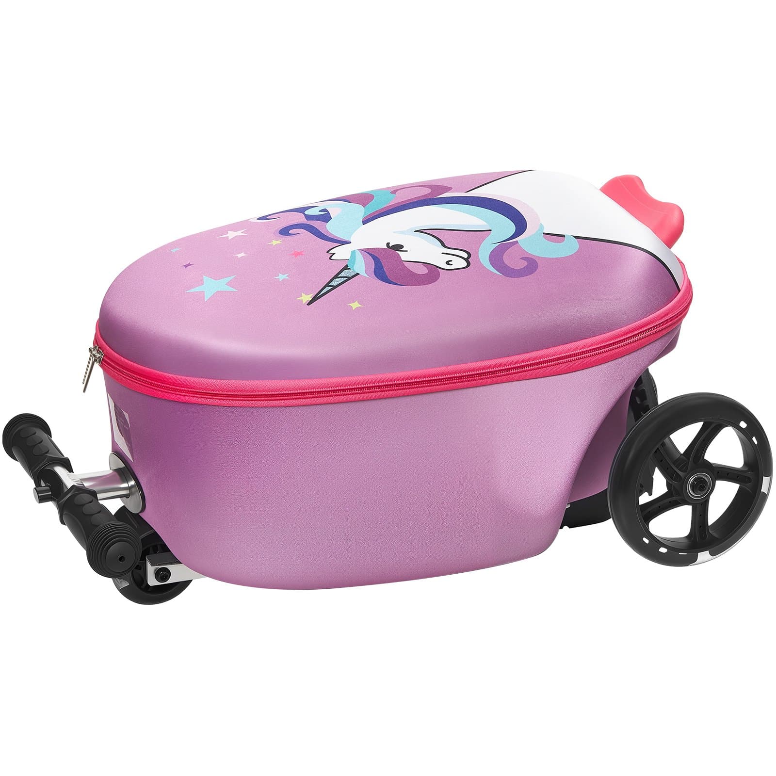 VEVOR Kids Ride-On Scooter Luggage 20L, Foldable Carry-On Suitcase with Flash Wheels & Adjustable Handle, Age 5+, Purple - Image 11