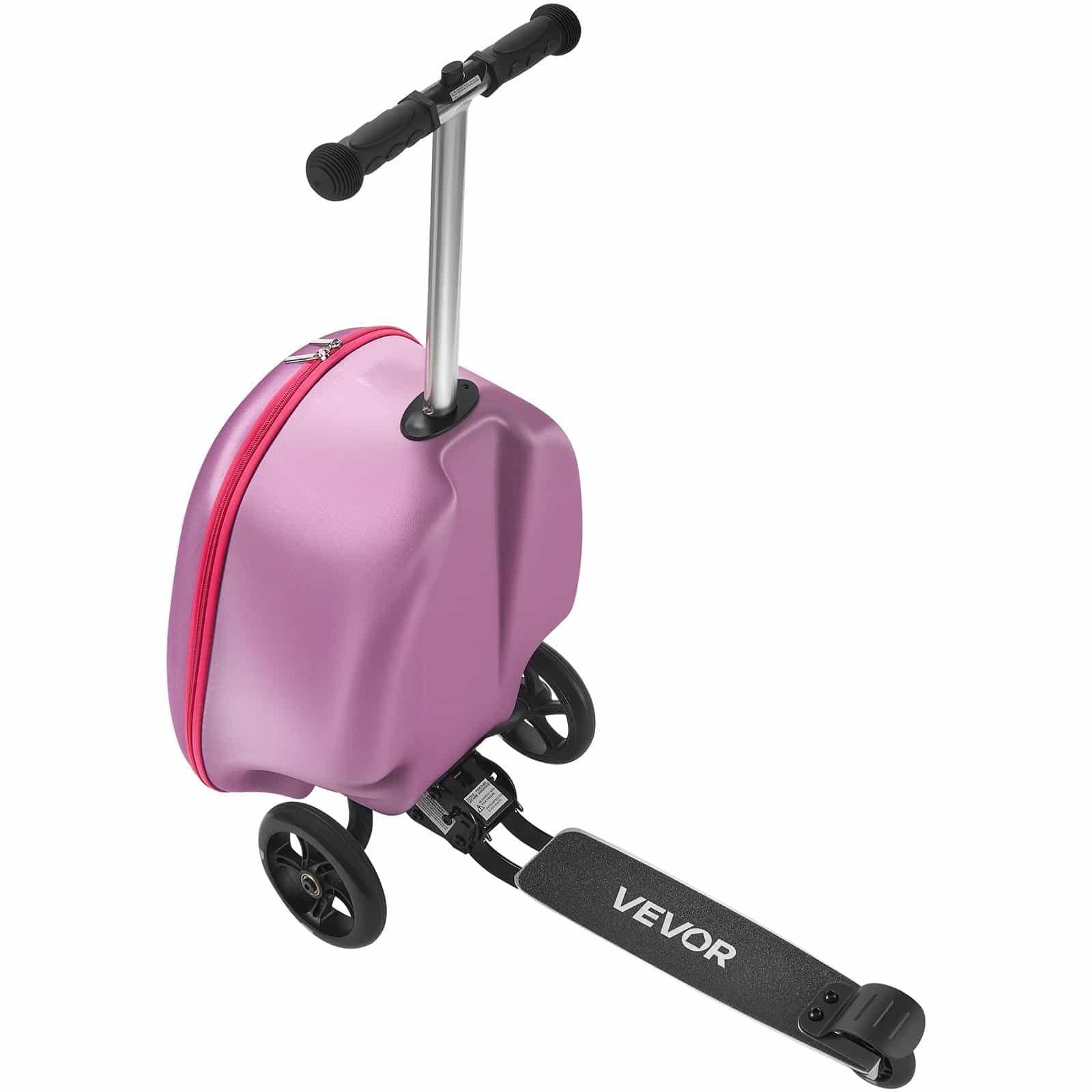 VEVOR Kids Ride-On Scooter Luggage 20L, Foldable Carry-On Suitcase with Flash Wheels & Adjustable Handle, Age 5+, Purple - Image 12