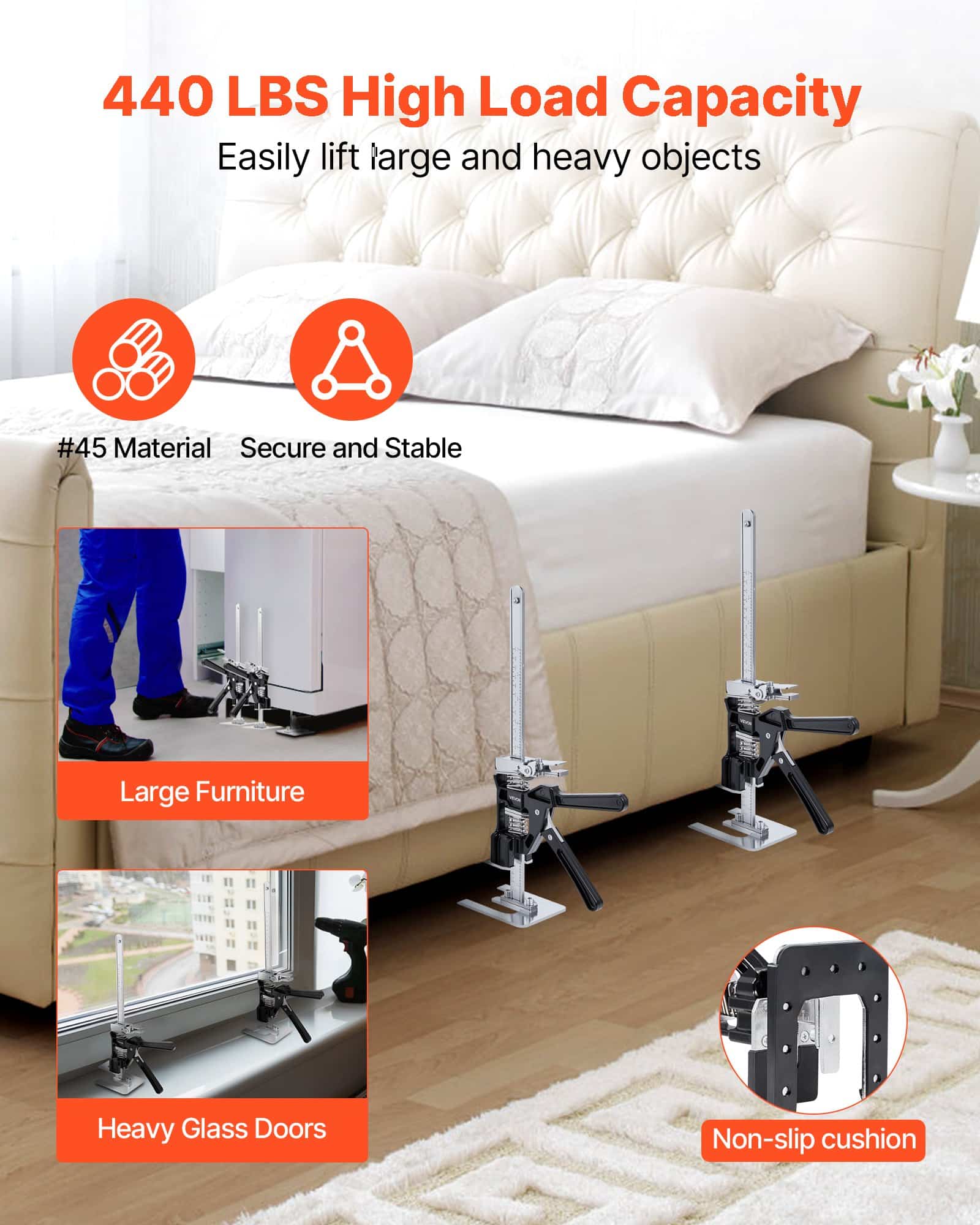 VEVOR 2 PCS Labor Saving Arm Jack, 200 kg Load, 235 mm Lift, Metal Hand Tool with Magnetic Level, for Doors, Furniture, Woodwork - Pilt 3