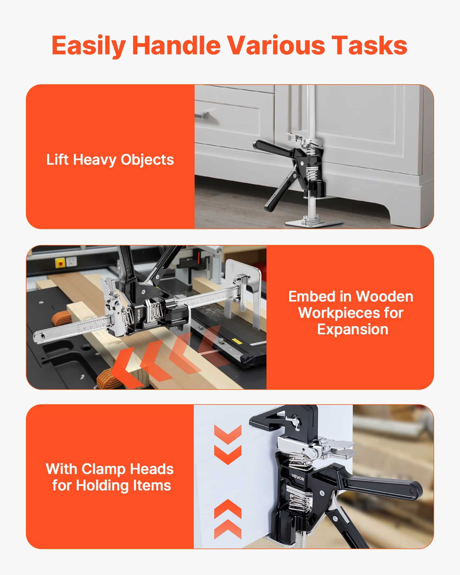 VEVOR 2 PCS Labor Saving Arm Jack, 200 kg Load, 235 mm Lift, Metal Hand Tool with Magnetic Level, for Doors, Furniture, Woodwork - Pilt 5
