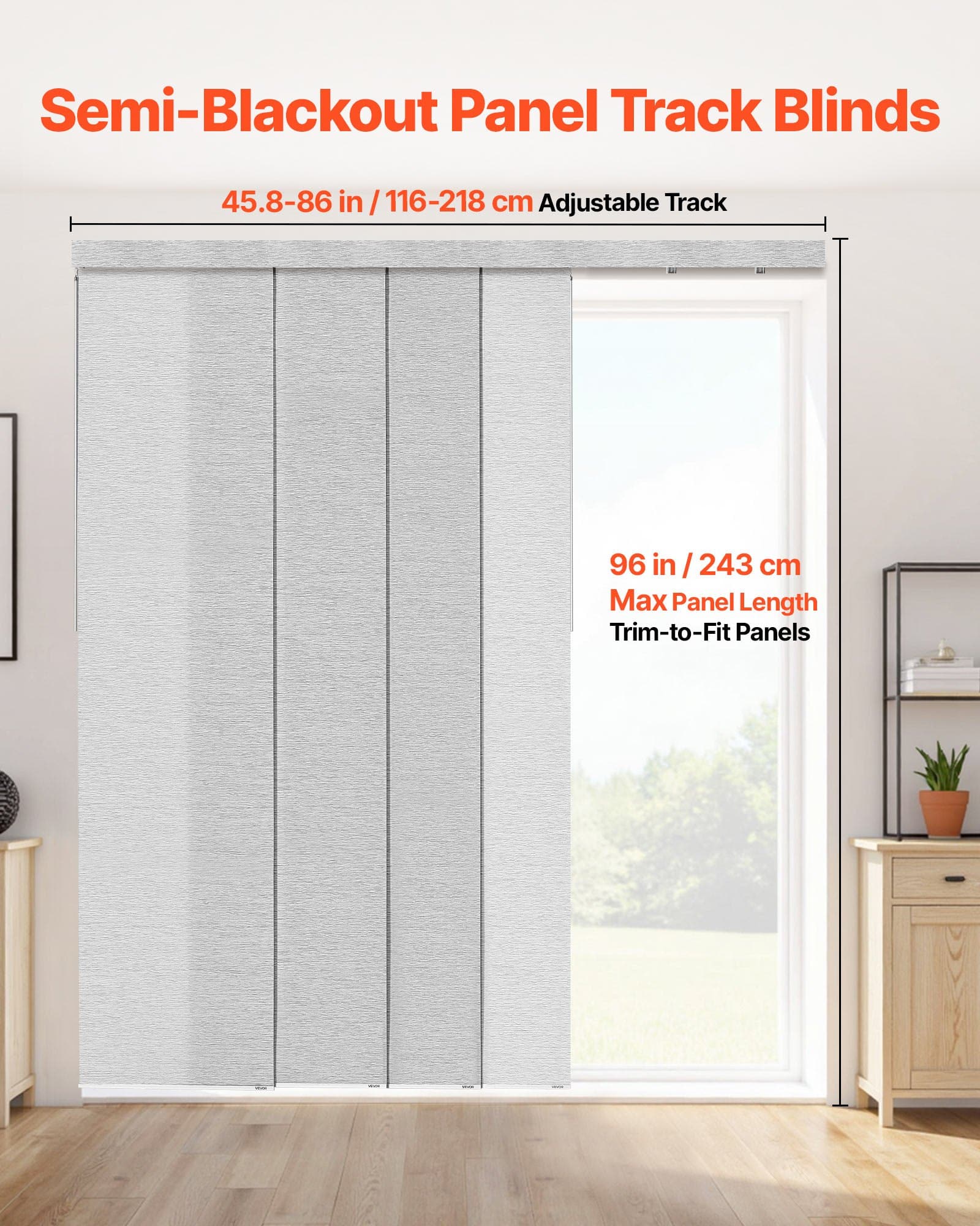 VEVOR Gray Panel Track Blinds, Adjustable 116–218 cm Wide, Trimmable Up to 243 cm High, for Sliding Doors & Room Dividers — изображение 2