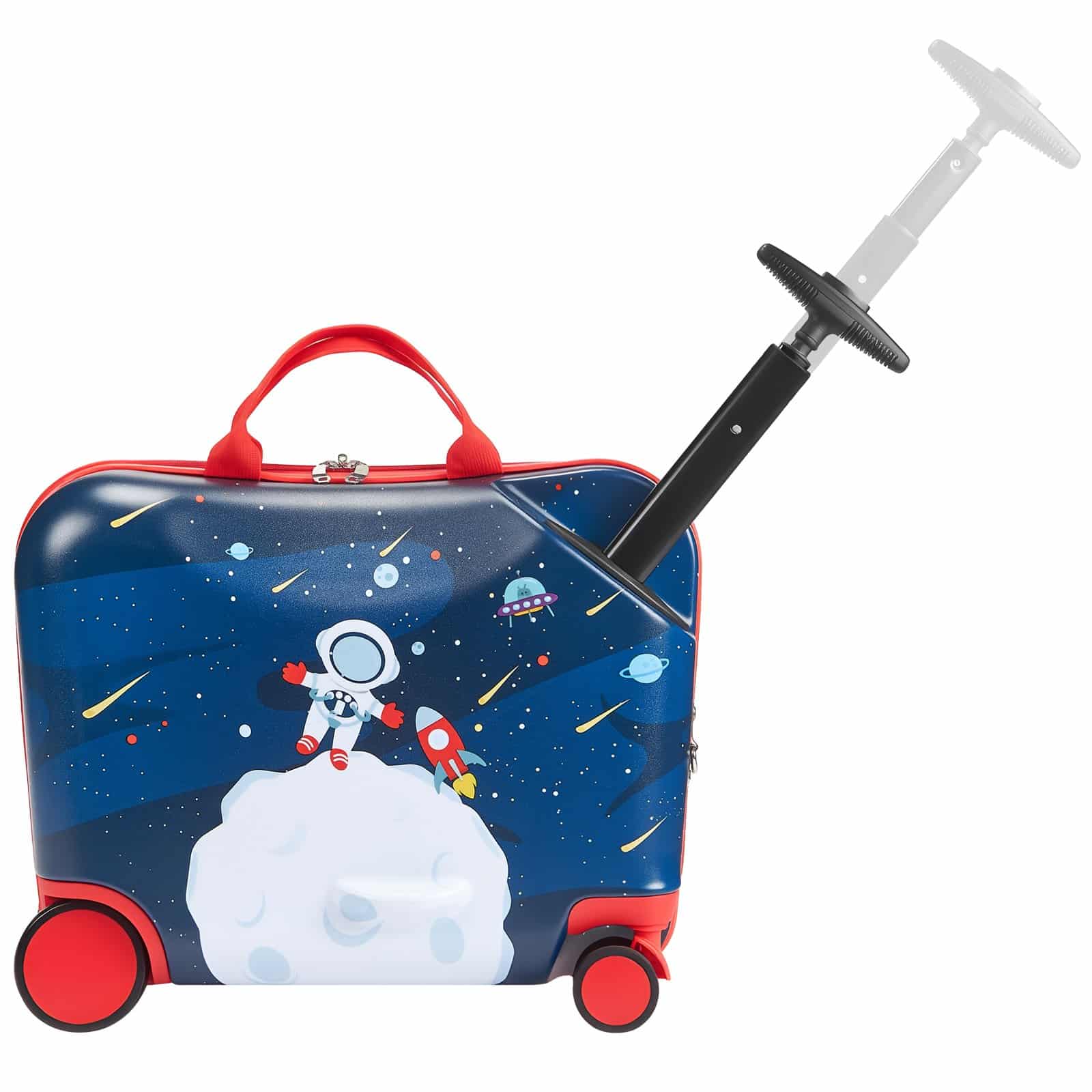 VEVOR 26L Ride-On Kids Suitcase, 47cm Carry-On Luggage with Wheels, Adjustable Strap, Lightweight for Boys & Girls 3+, Blue/White — attēls 11