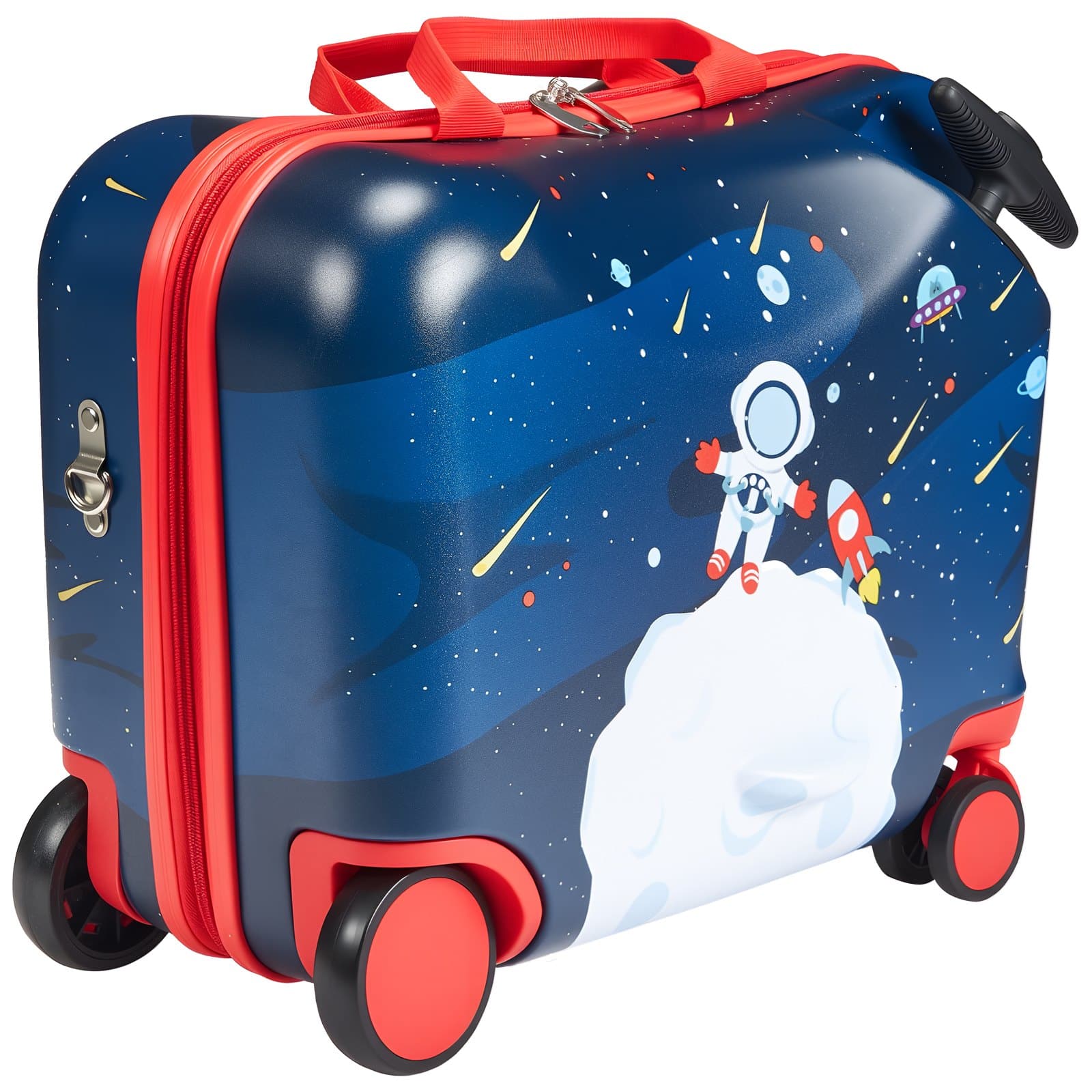 VEVOR 26L Ride-On Kids Suitcase, 47cm Carry-On Luggage with Wheels, Adjustable Strap, Lightweight for Boys & Girls 3+, Blue/White — attēls 9
