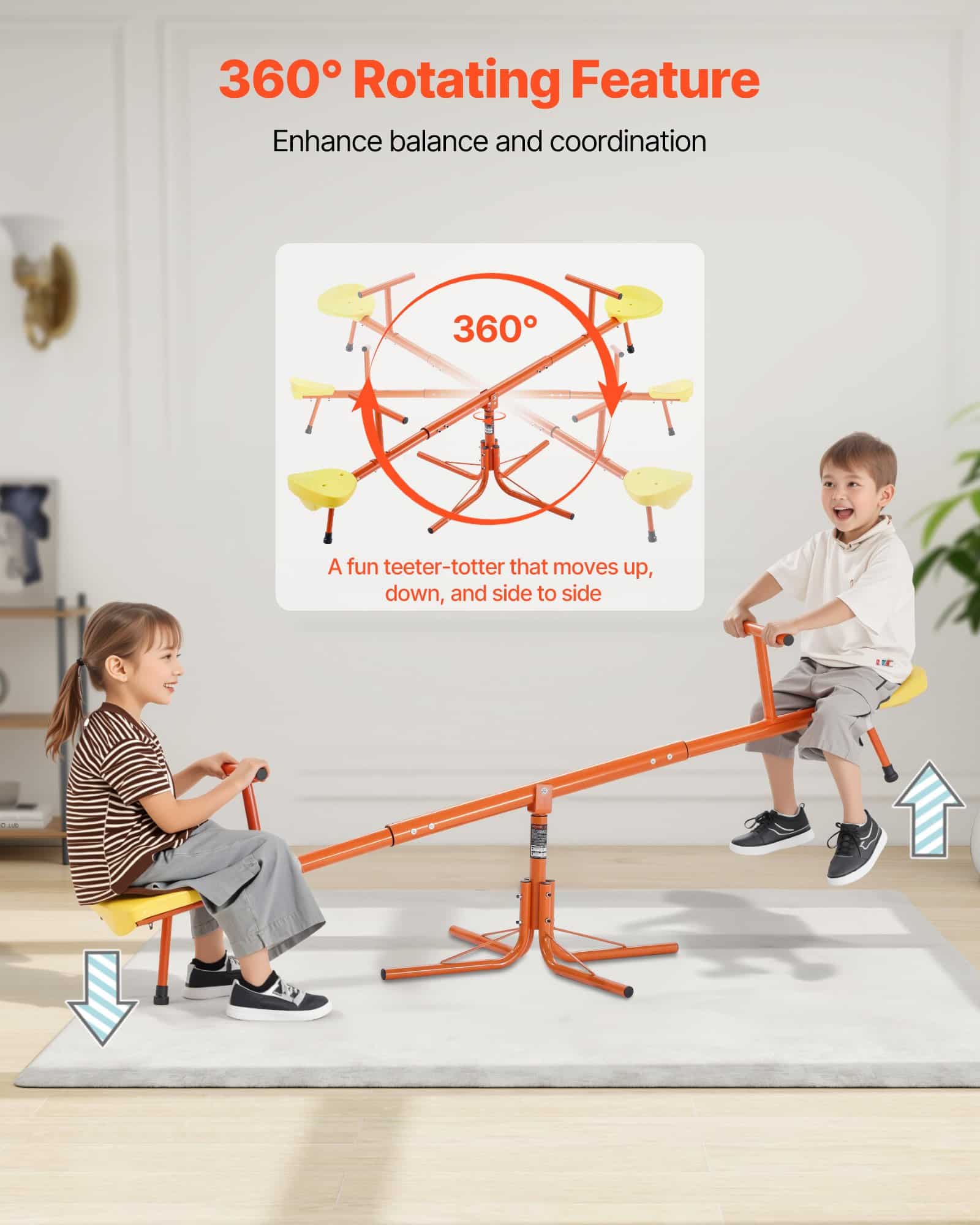 VEVOR Kids Seesaw with 360° Rotation, 45.4 kg/Seat Load, 4-Prong Legs, Outdoor Playground Toy for Children Aged 3+ - Зображення 3