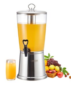 VEVOR 8L Beverage Dispenser with Ice Chamber, No-Drip Spigot, Stainless Steel & Plastic, for Juice, Iced Tea, Water
