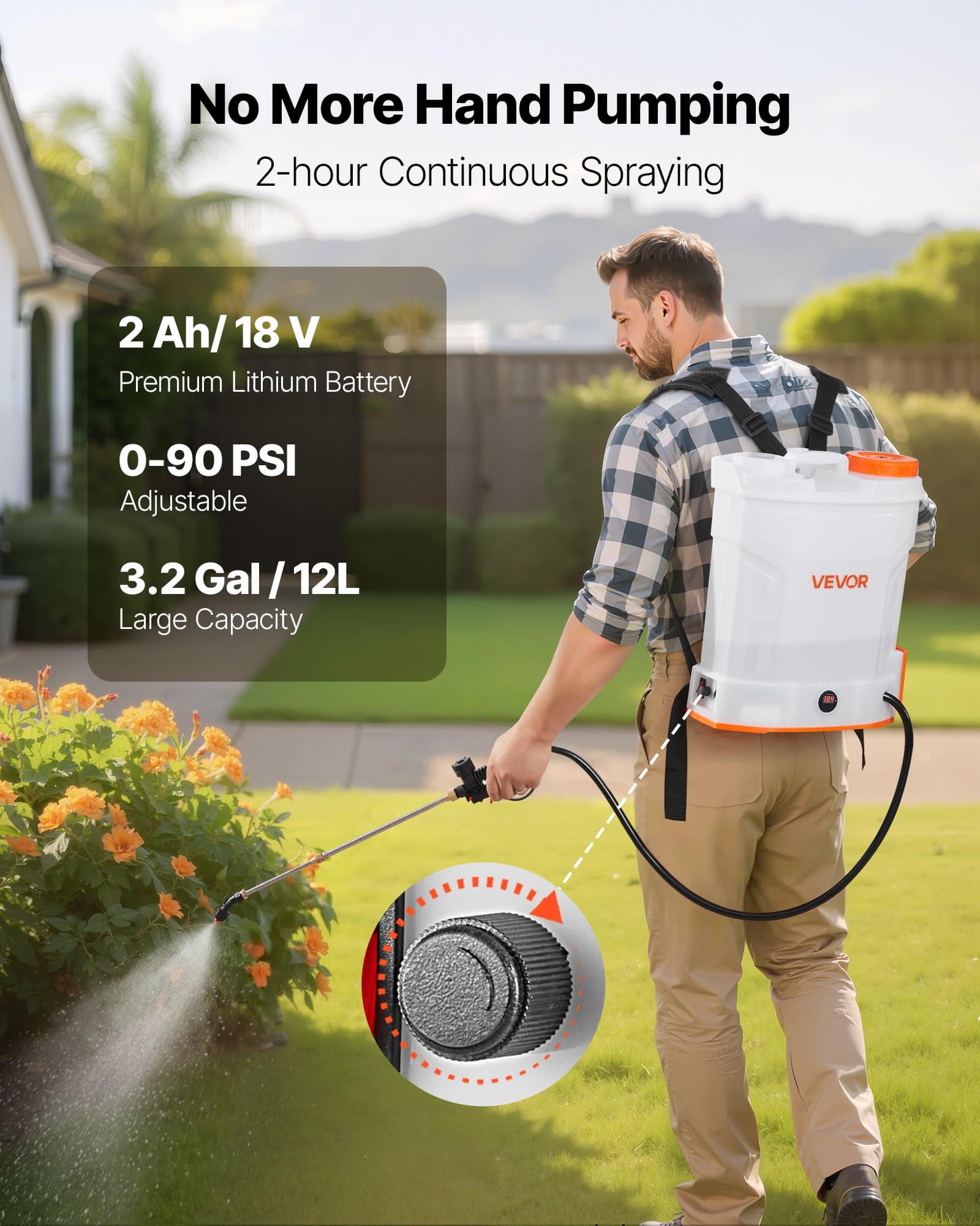 VEVOR 12L Electric Backpack Sprayer with Battery, 0–6.2 Bar Pressure, 5 Nozzles, 2 Wands, 2h Runtime, for Garden & Lawn - Pilt 2