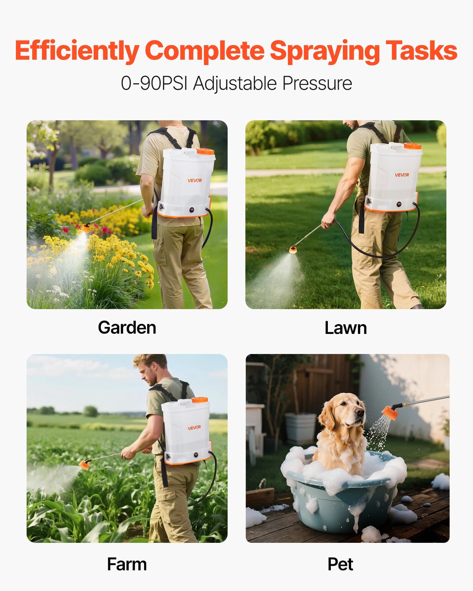 VEVOR 12L Electric Backpack Sprayer with Battery, 0–6.2 Bar Pressure, 5 Nozzles, 2 Wands, 2h Runtime, for Garden & Lawn - Pilt 5