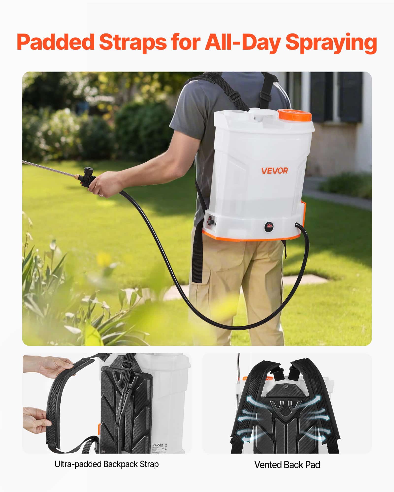 VEVOR 12L Electric Backpack Sprayer with Battery, 0–6.2 Bar Pressure, 5 Nozzles, 2 Wands, 2h Runtime, for Garden & Lawn - Pilt 6